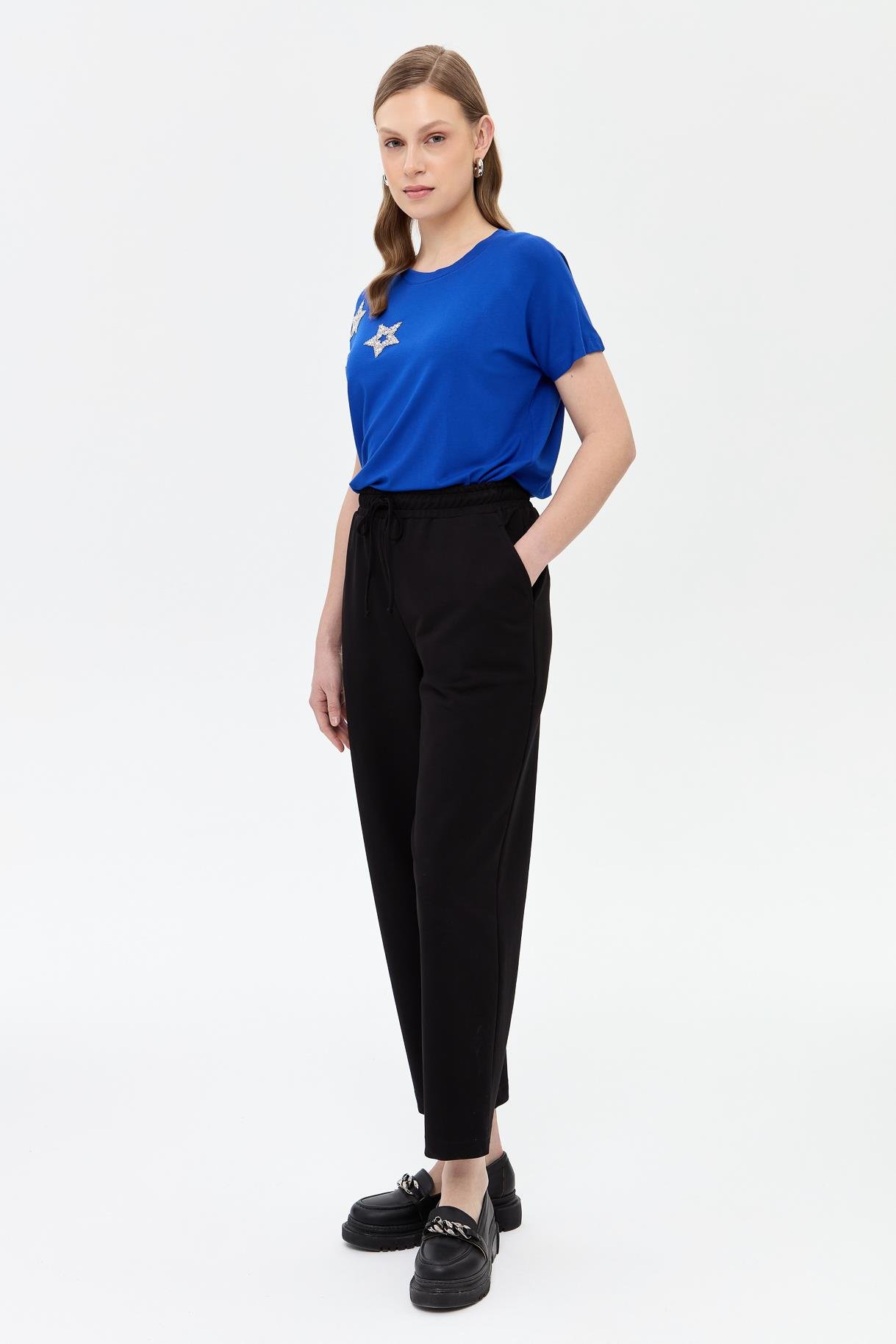 Beli Lastikli İki İplik Pantolon - SİYAH