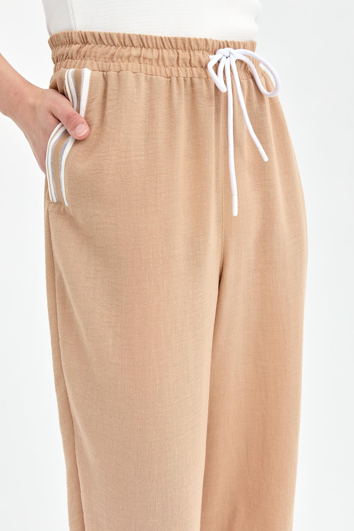 Beli Lastikli  Keten Pantolon - CAMEL