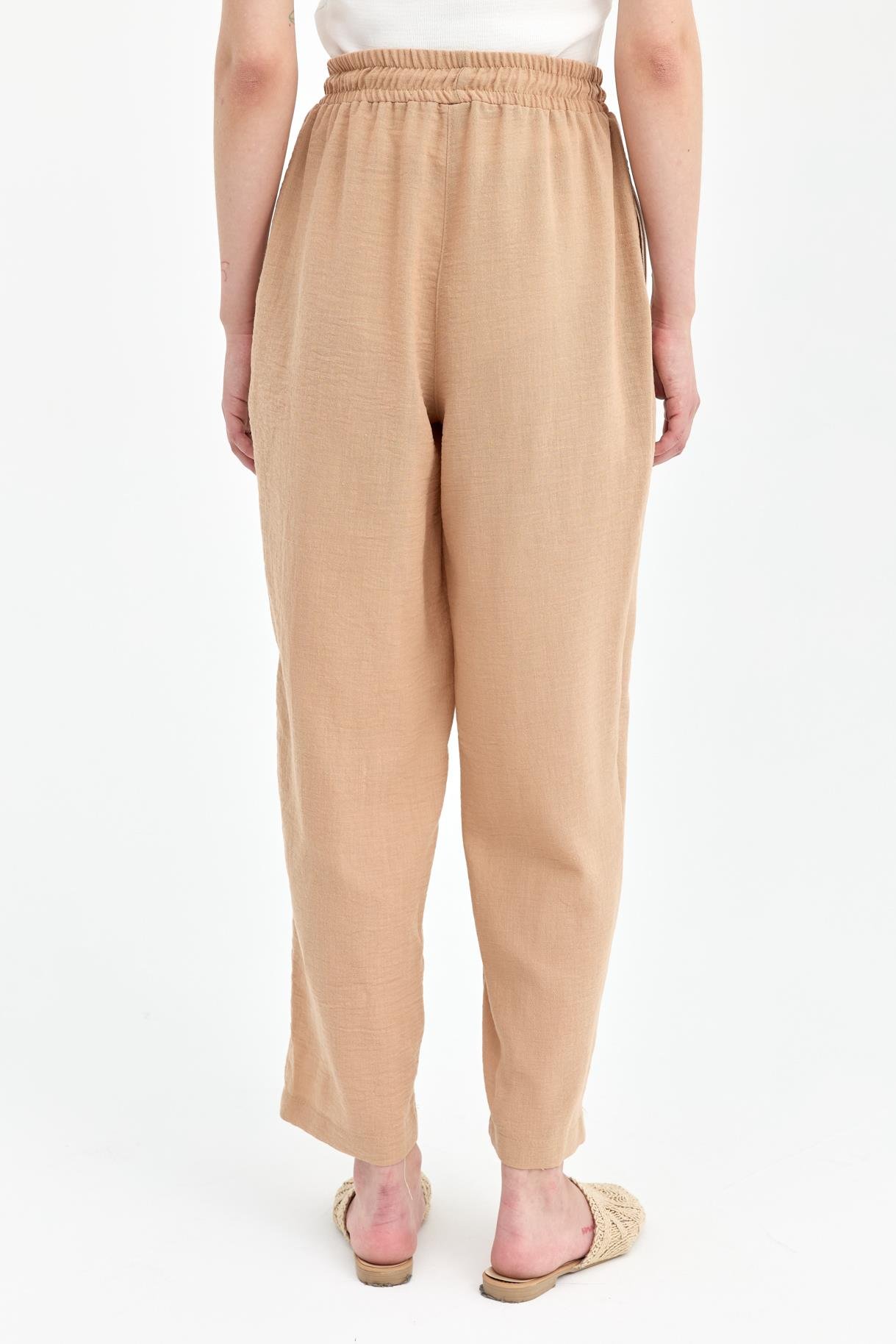 Beli Lastikli  Keten Pantolon - CAMEL