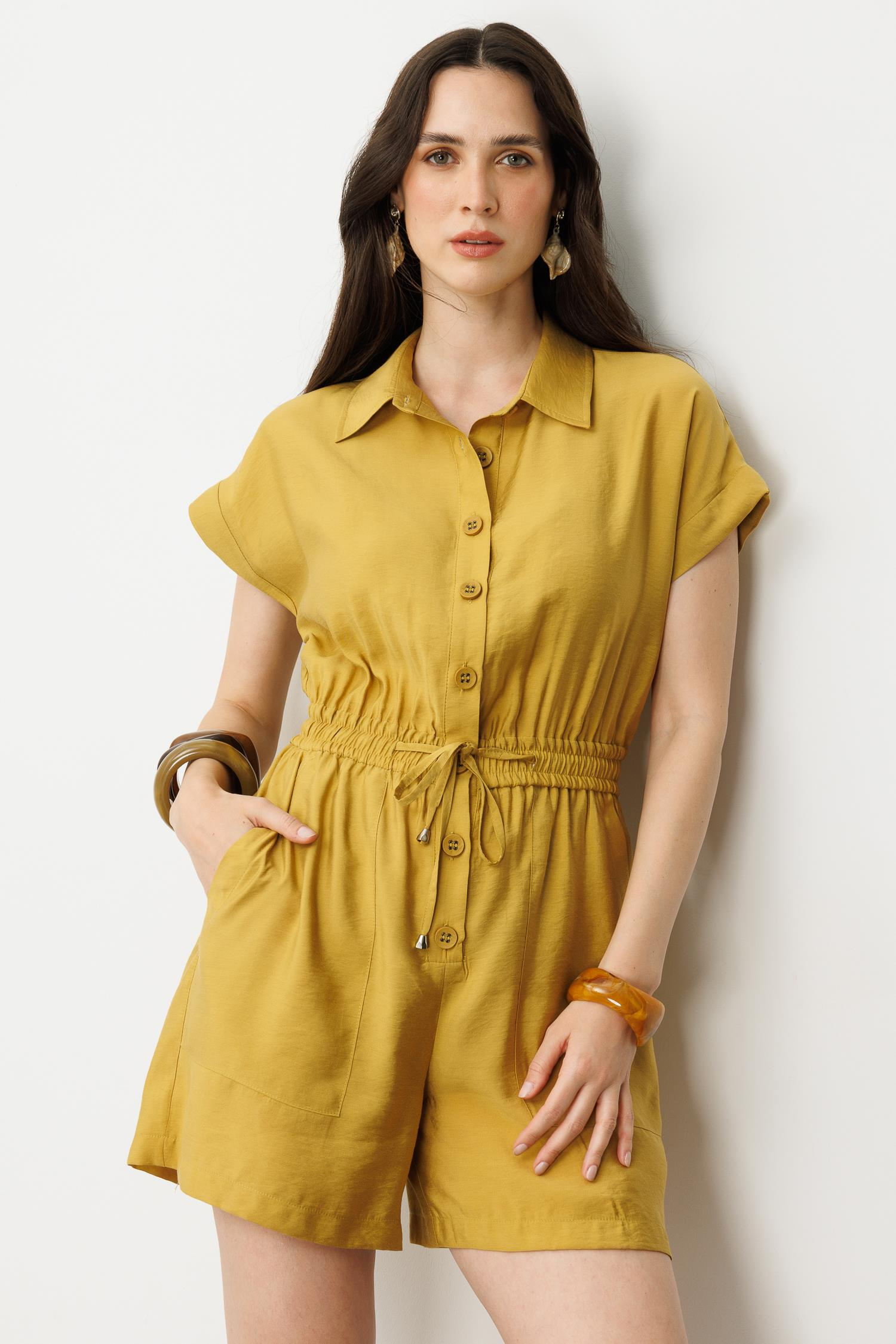 Beli Lastikli Kısa Tulum-SAFRAN