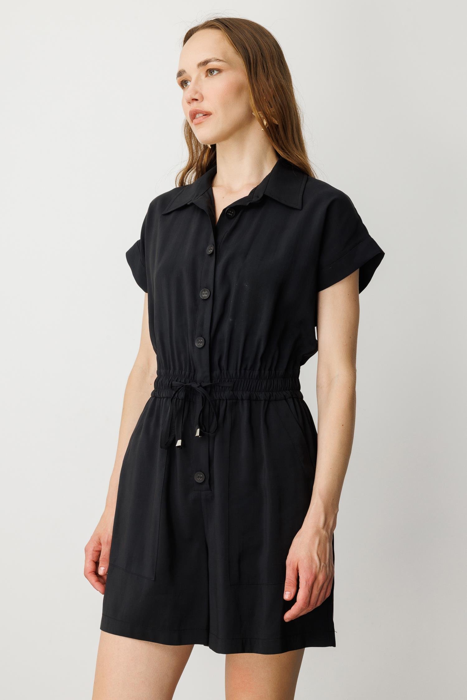 Beli Lastikli Kısa Tulum-SİYAH