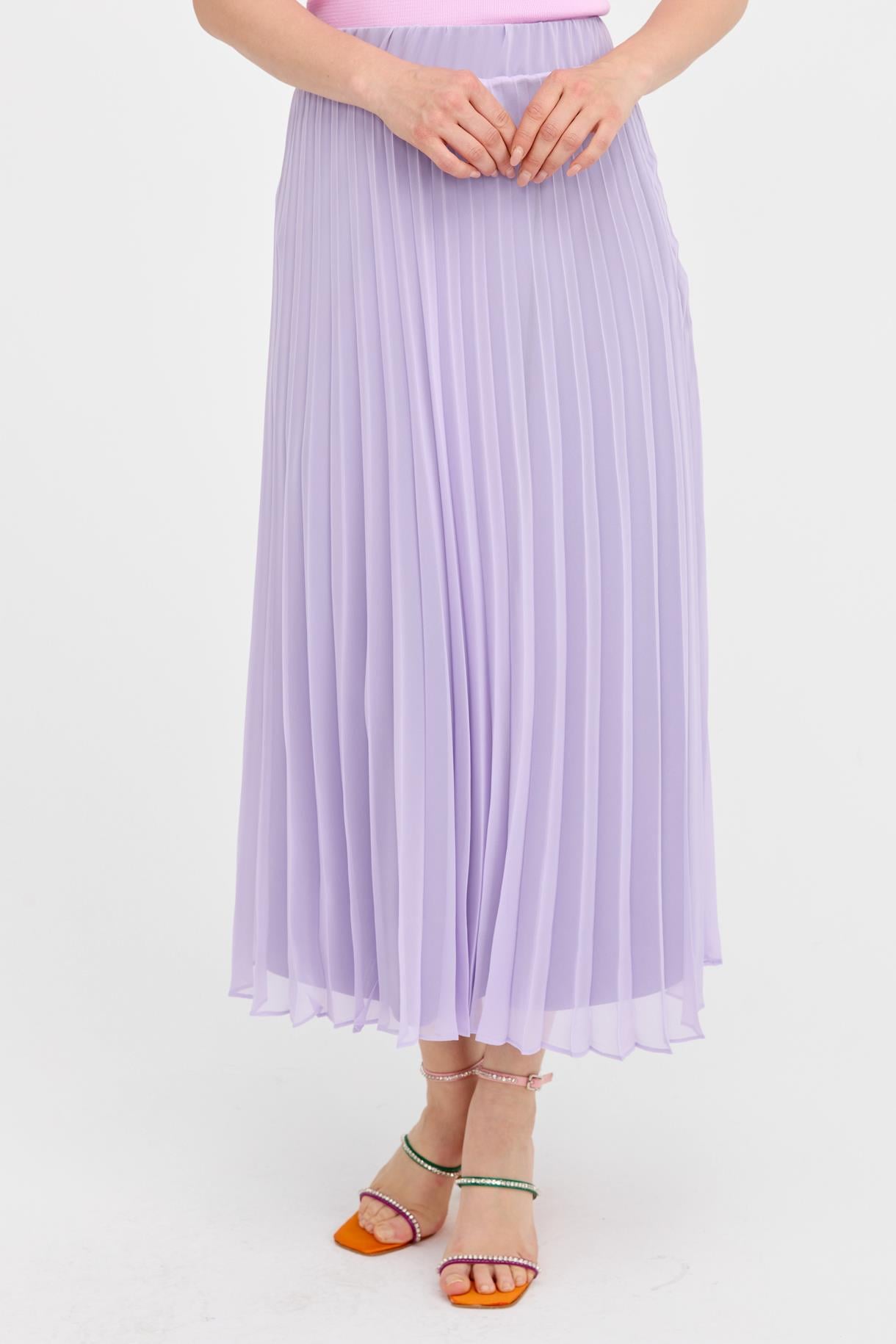 Beli Lastikli Piliseli Şifon Etek - LILA
