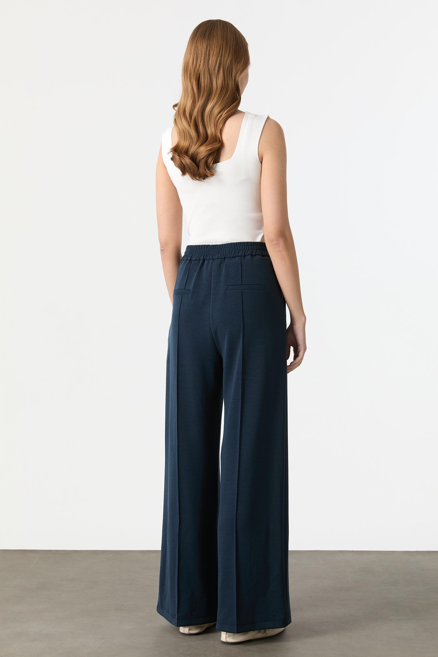 Beli Lastikli Rahat Kalıp Modal Pantolon-PETROL