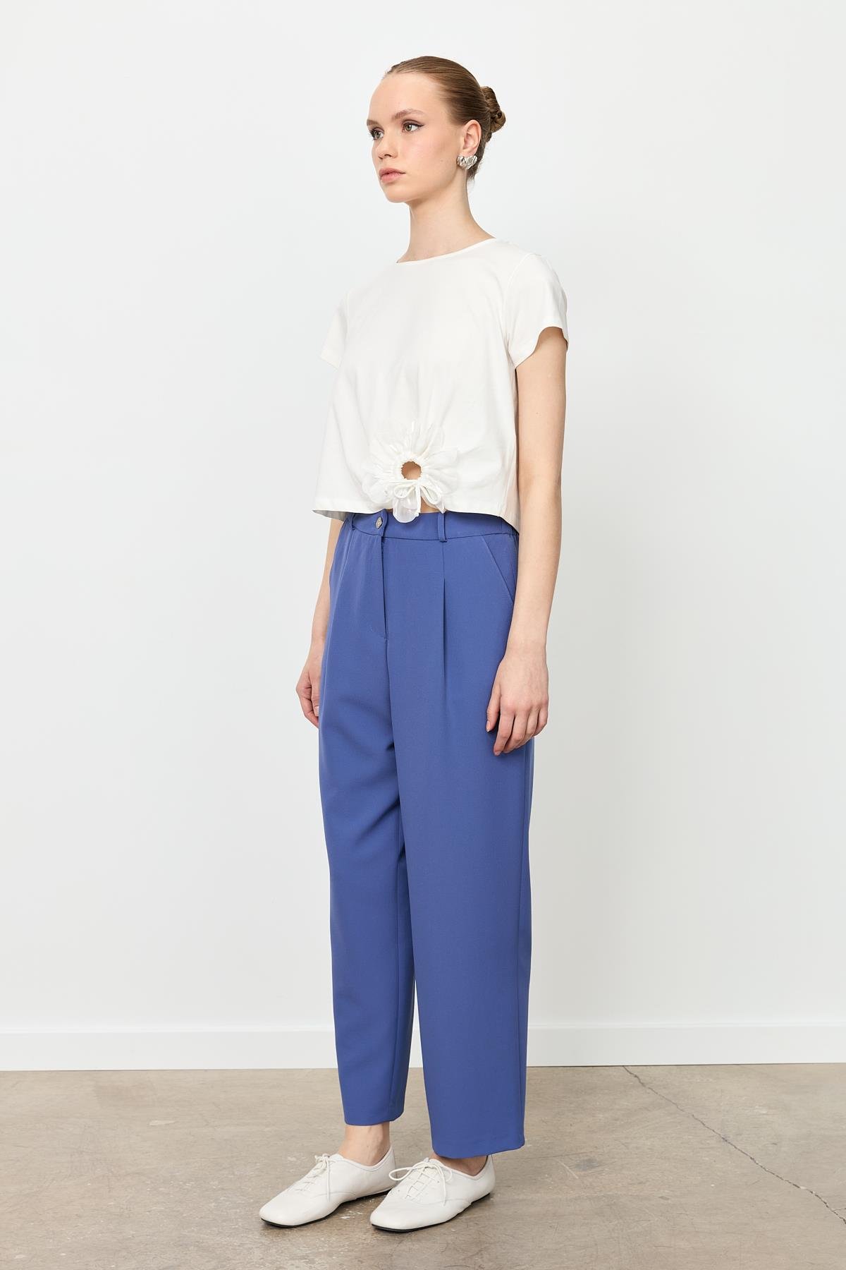 Beli Lastikli Relax Pantolon-İNDİGO