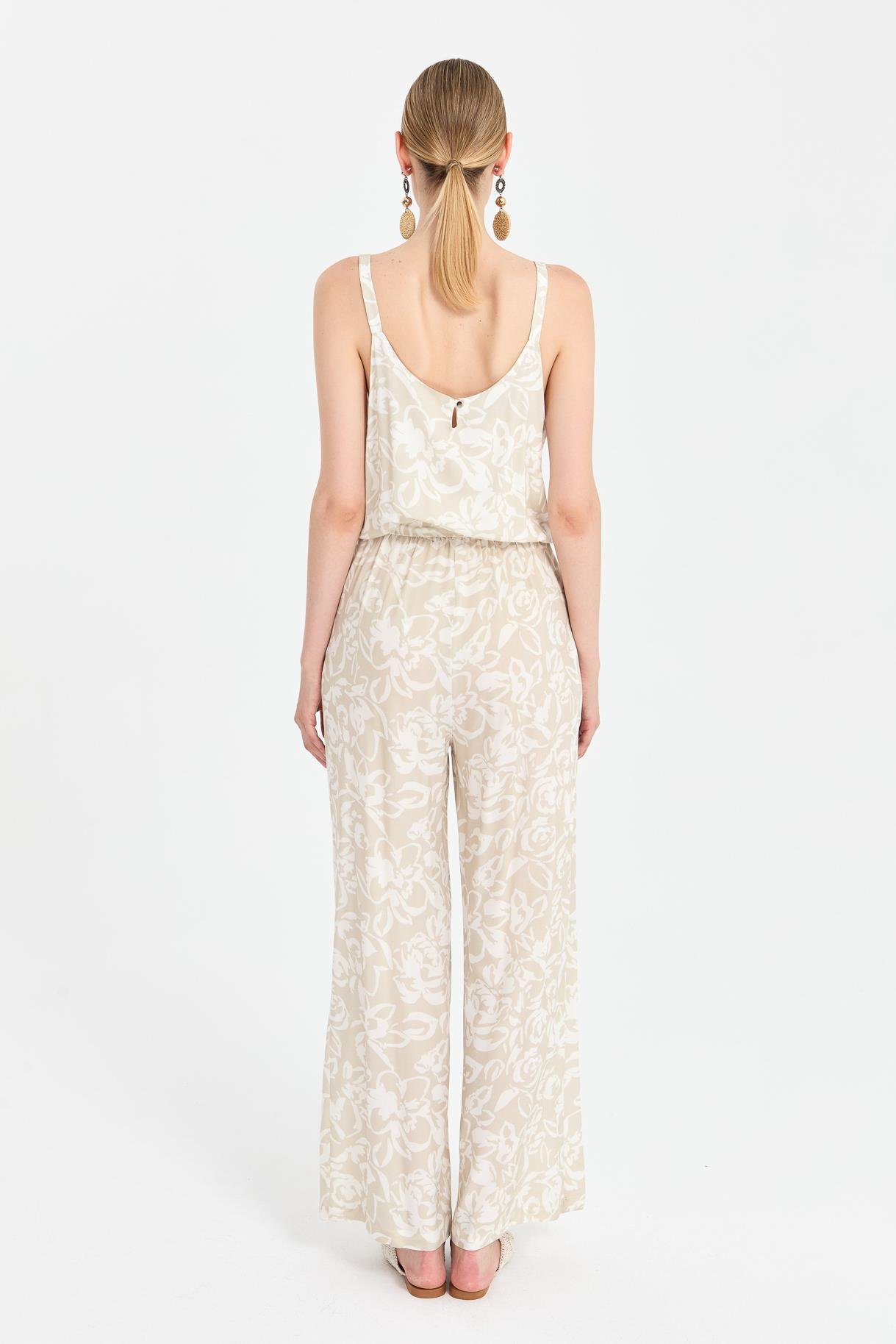 Beli Lastikli ve Kemerli Baskılı Tulum - VİZON