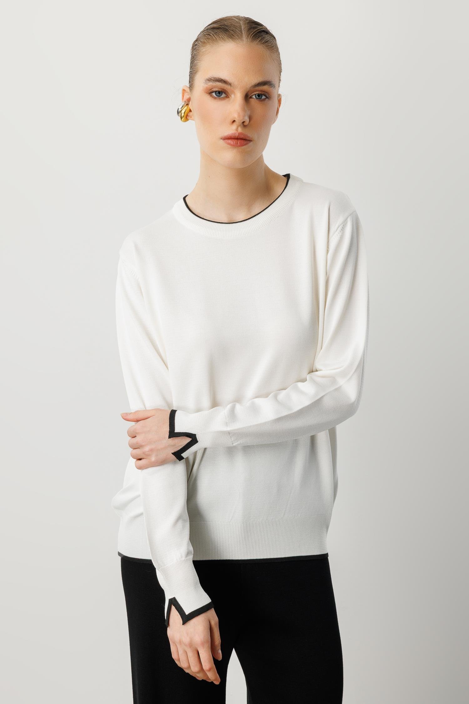 Biye Detaylı Basic Triko Kazak-KEMIK