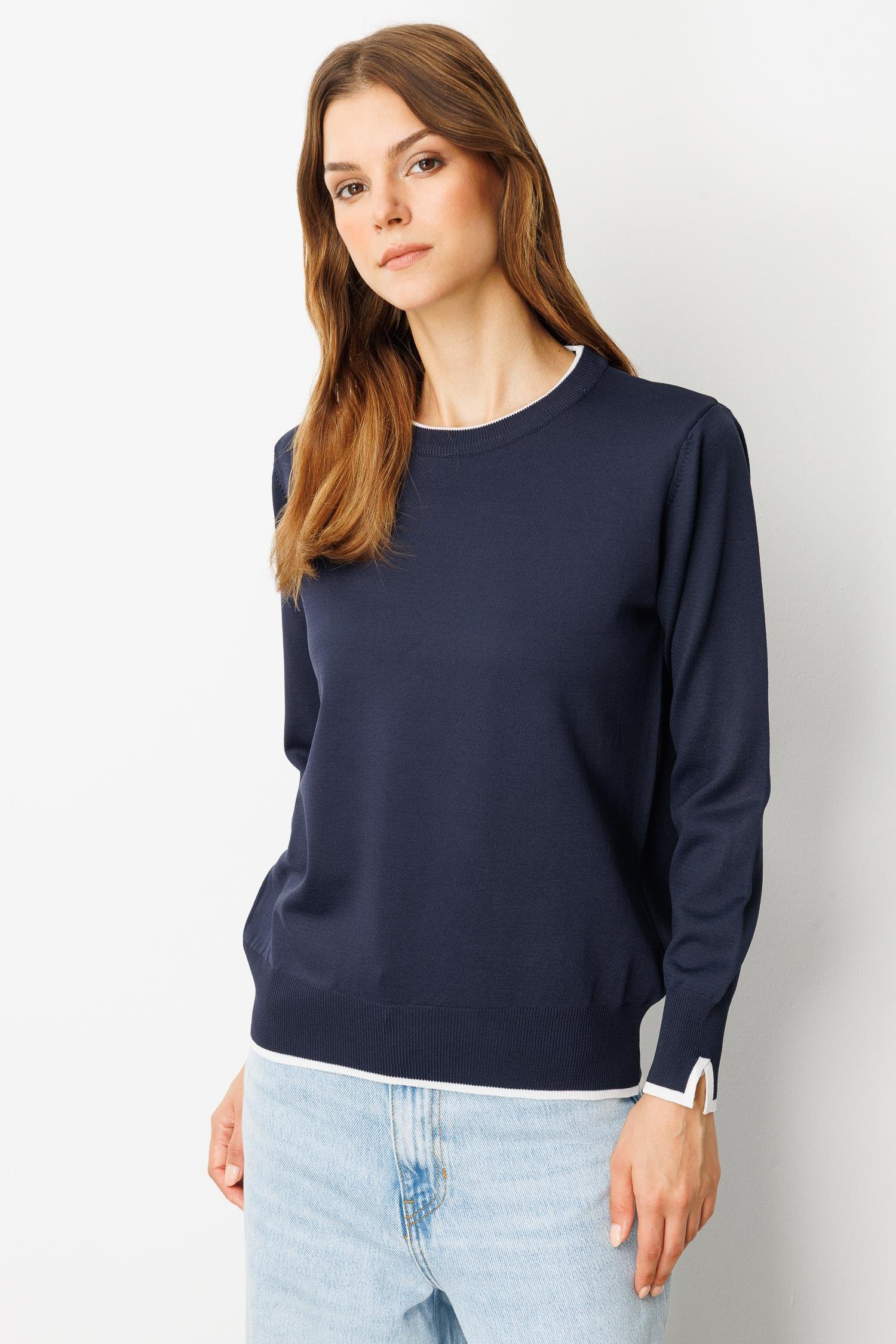 Biye Detaylı Basic Triko Kazak-LACI