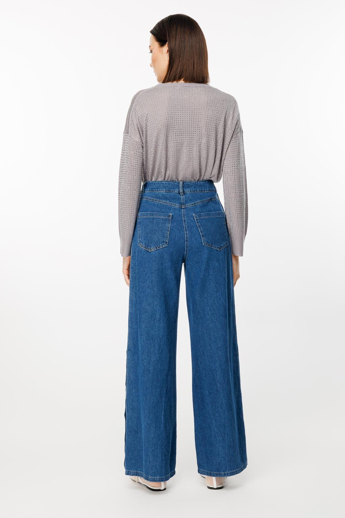 Bol Paça Kenarları Düğme Detaylı Kot Pantolon - LACI