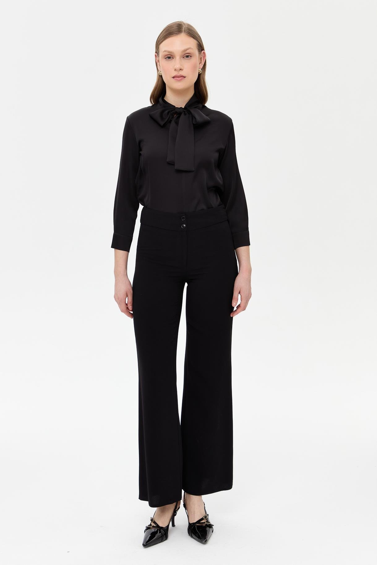 Bol Paça Klasik Pantolon - SİYAH