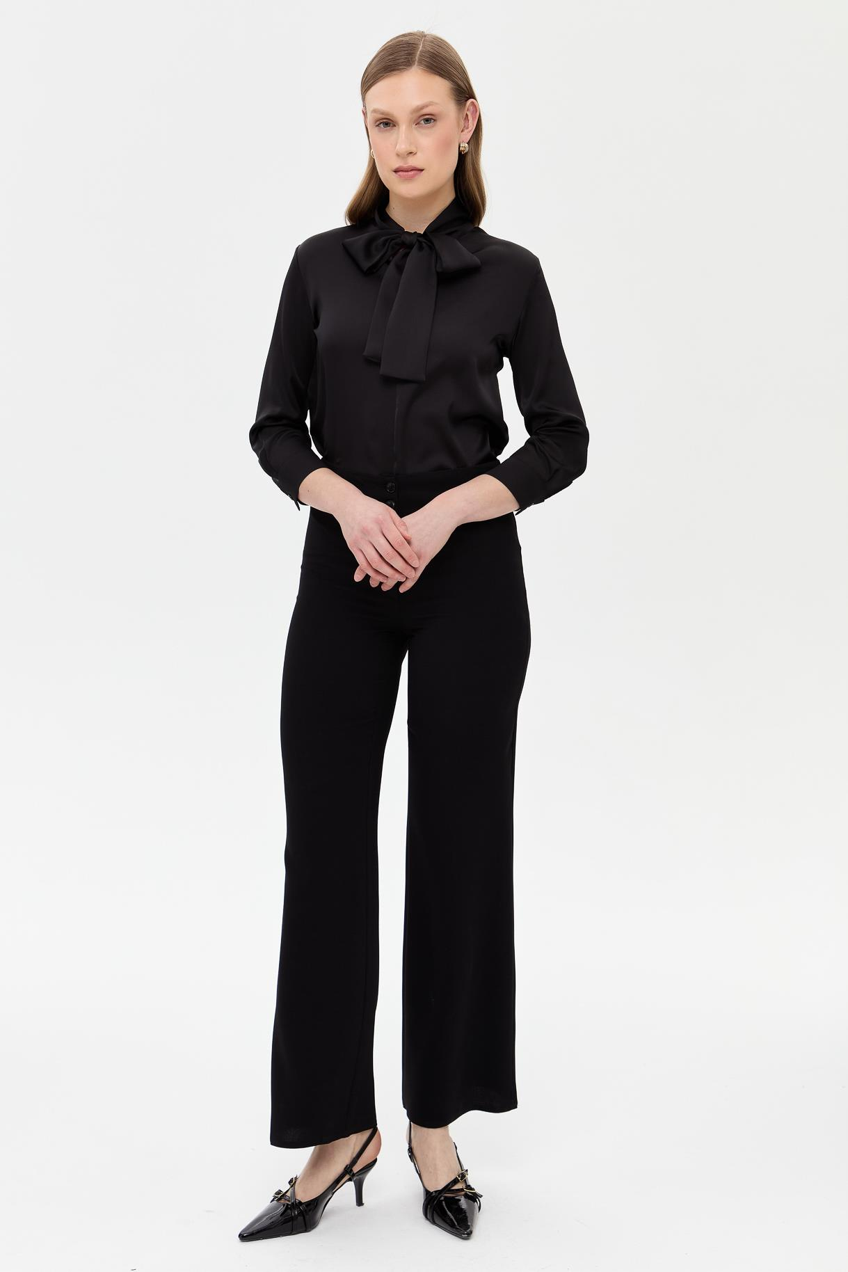 Bol Paça Klasik Pantolon - SİYAH