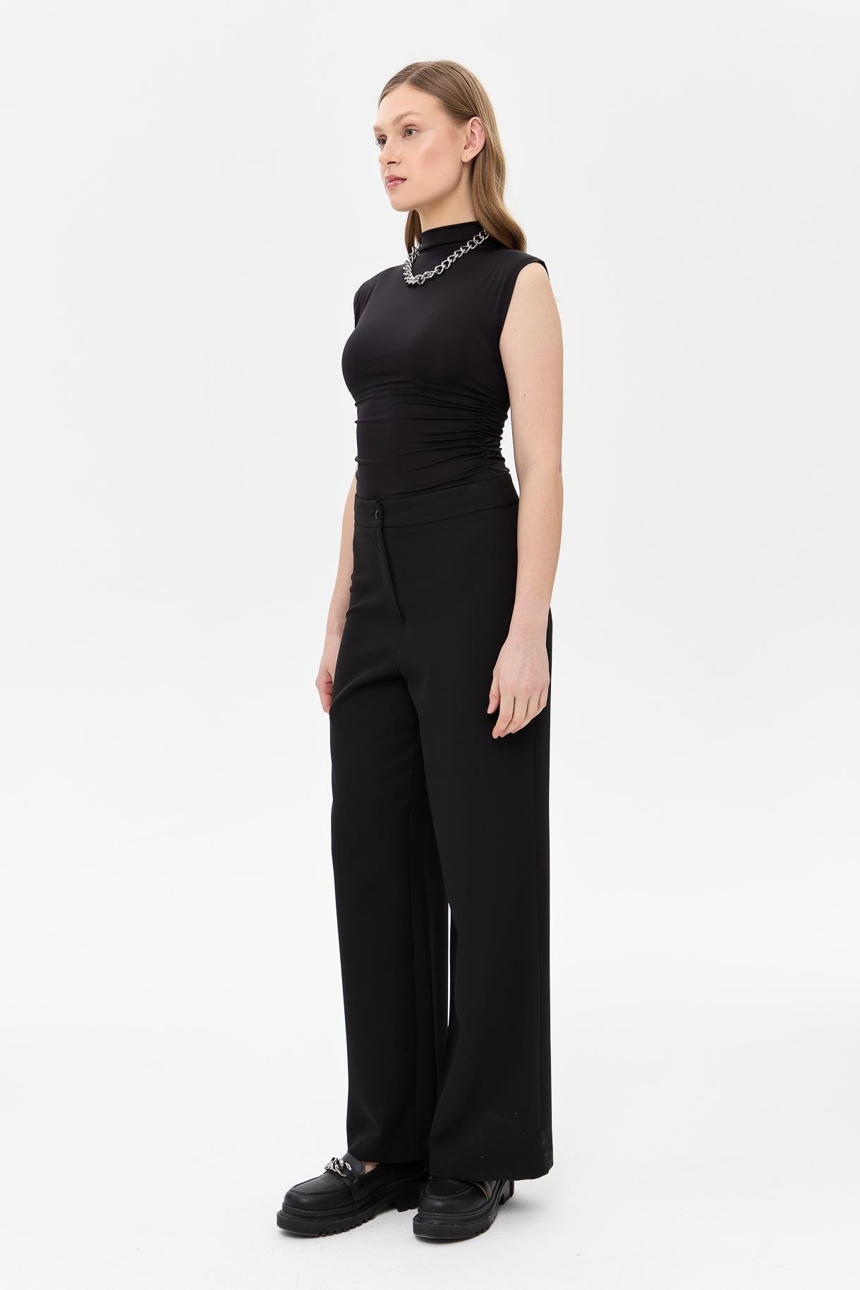 Bol Paça Krep Pantolon - SİYAH