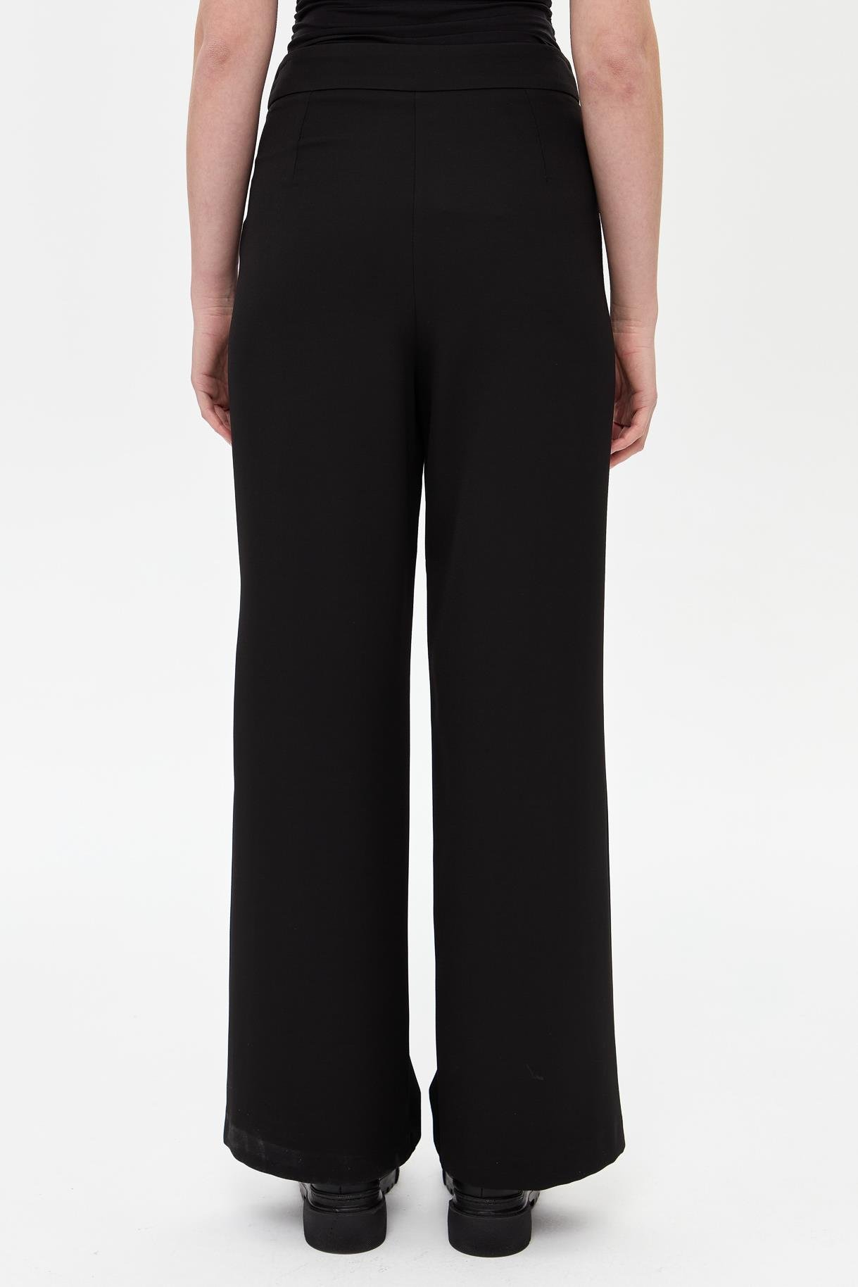 Bol Paça Krep Pantolon - SİYAH