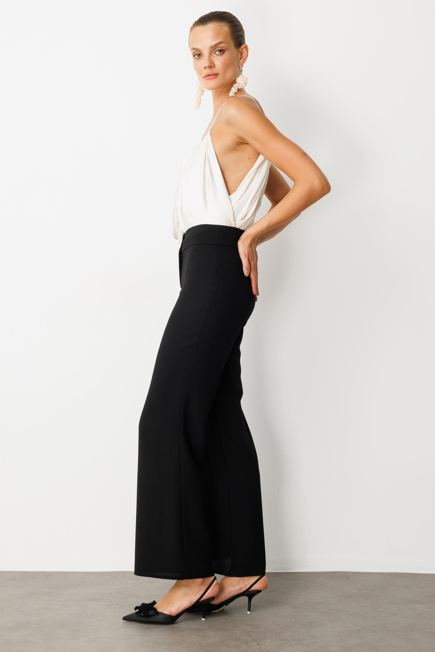 Bol Paça Krep Pantolon-SİYAH