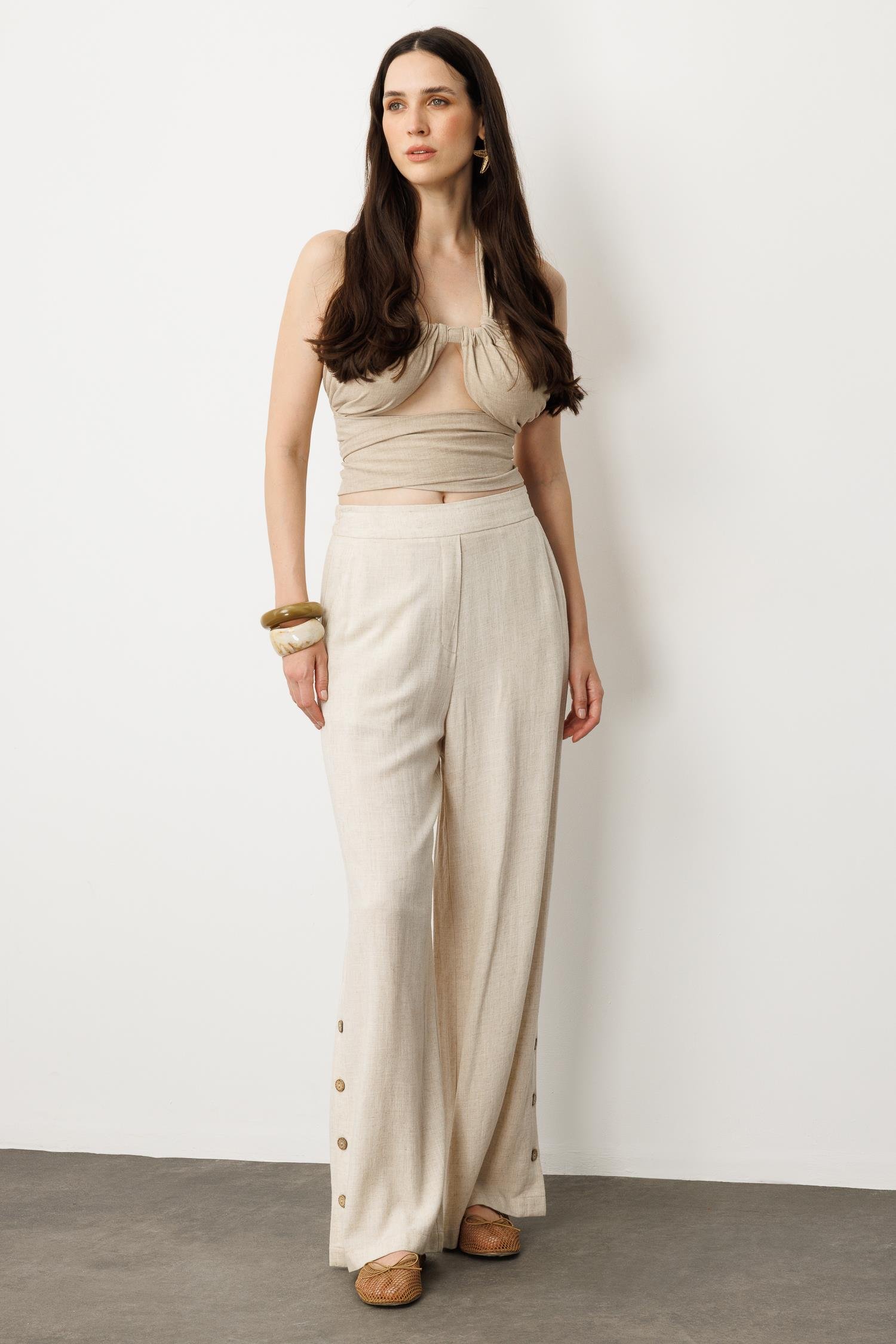 Bol Paça Viskon Pantolon-TAŞ