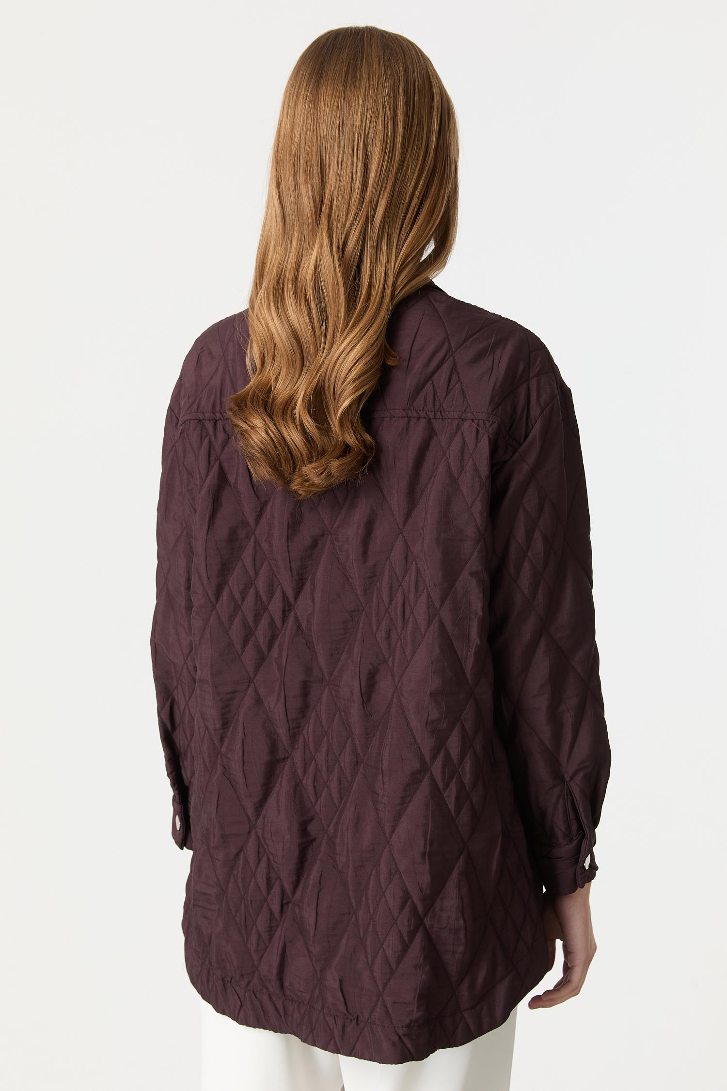 Broş Detaylı Kapitone Tunik Gömlek-MÜRDÜM