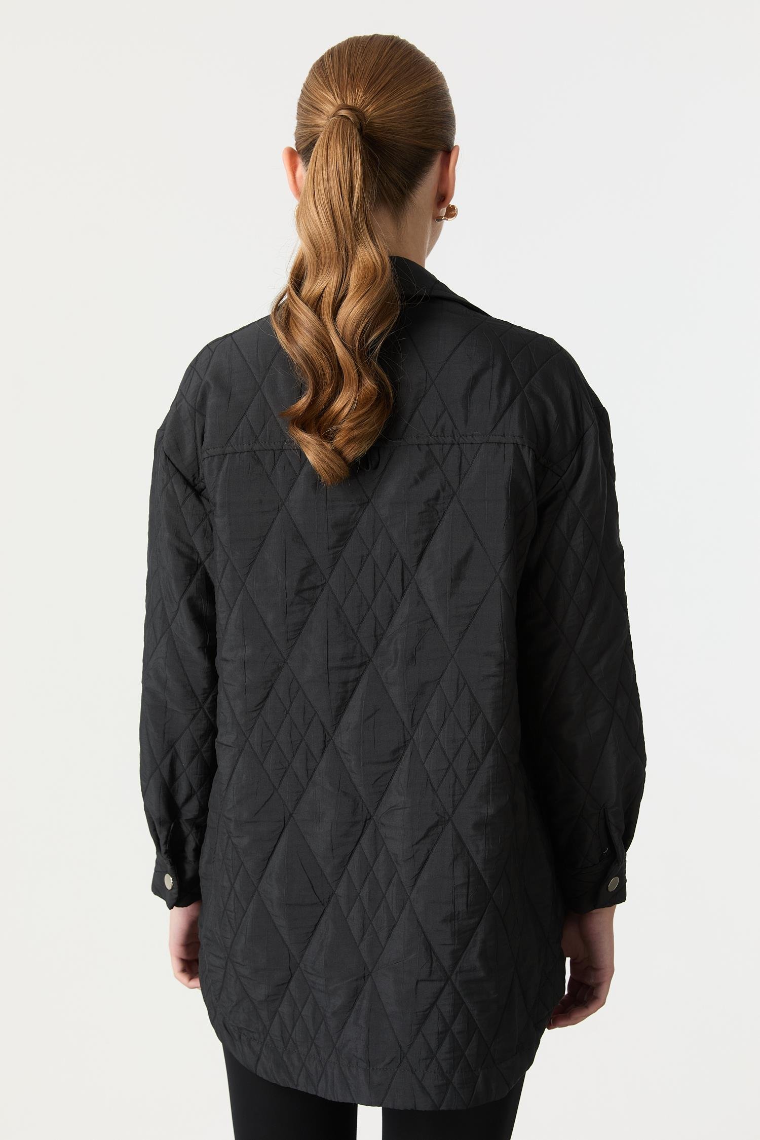 Broş Detaylı Kapitone Tunik Gömlek-SİYAH