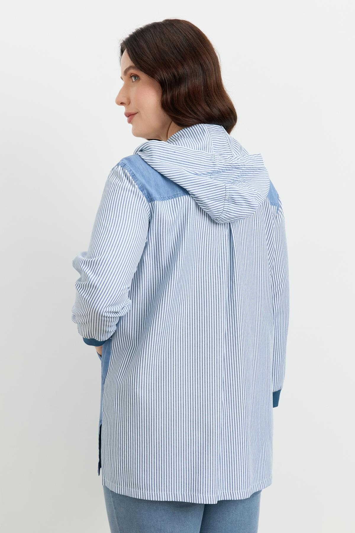 Büyük Beden 3 Cep Kapüşonlu Gömlek-MAVİ