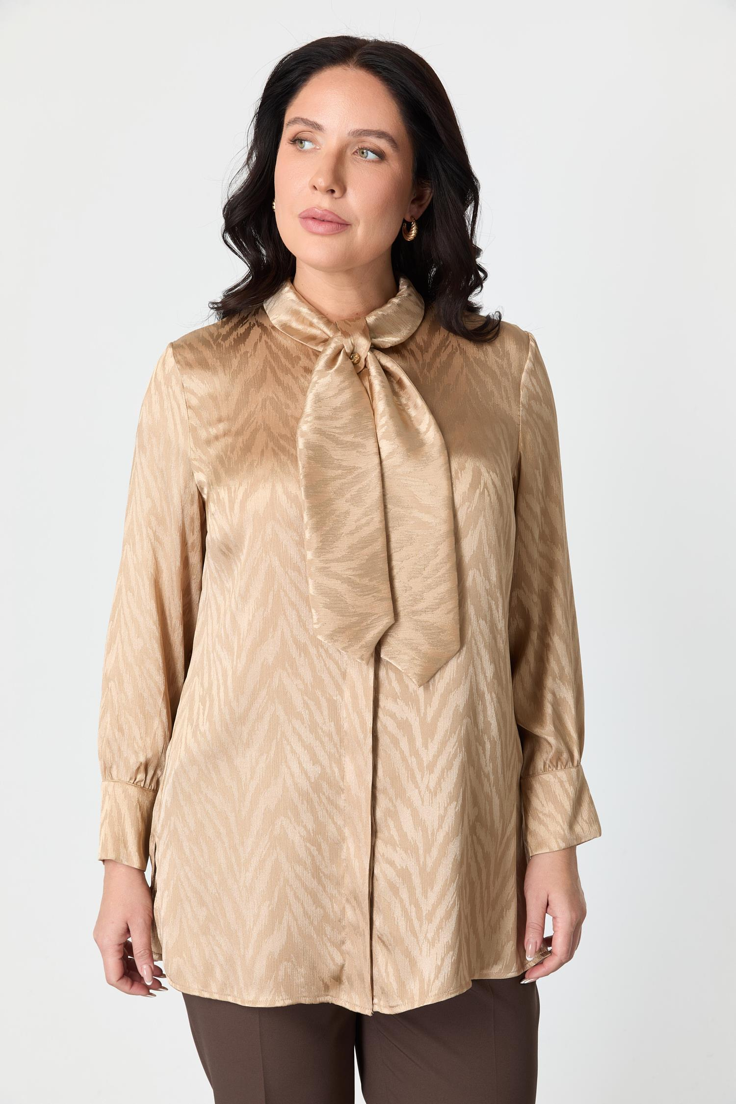 Büyük Beden Bağlama Detaylı Tunik Gömlek-