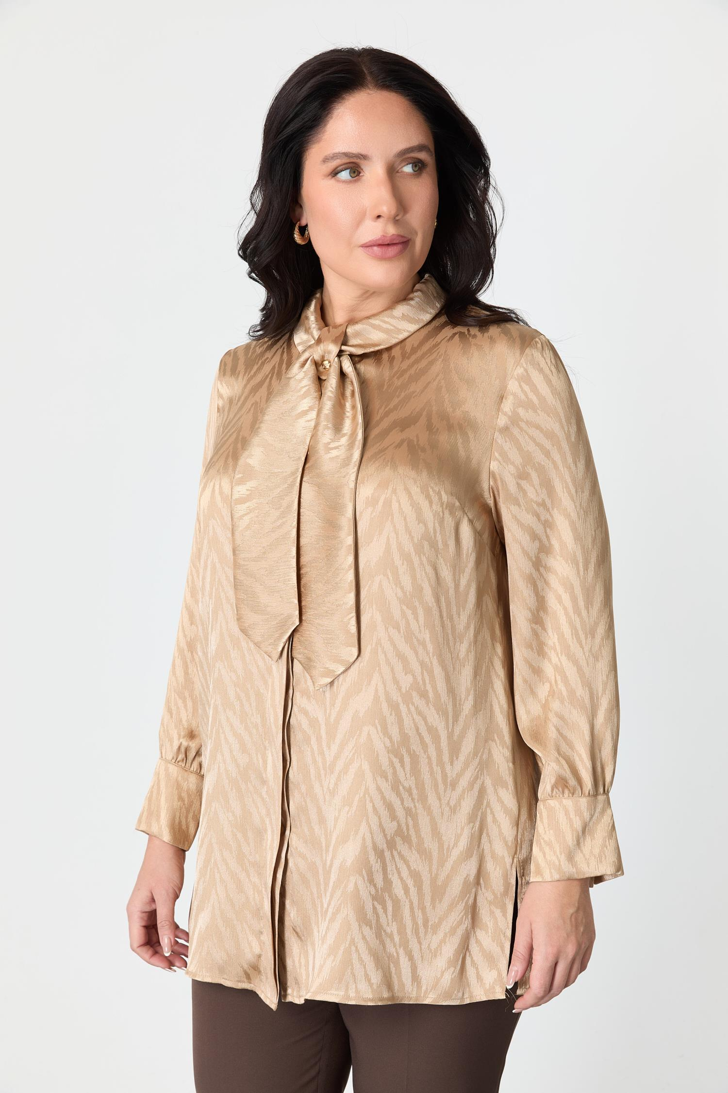 Büyük Beden Bağlama Detaylı Tunik Gömlek-