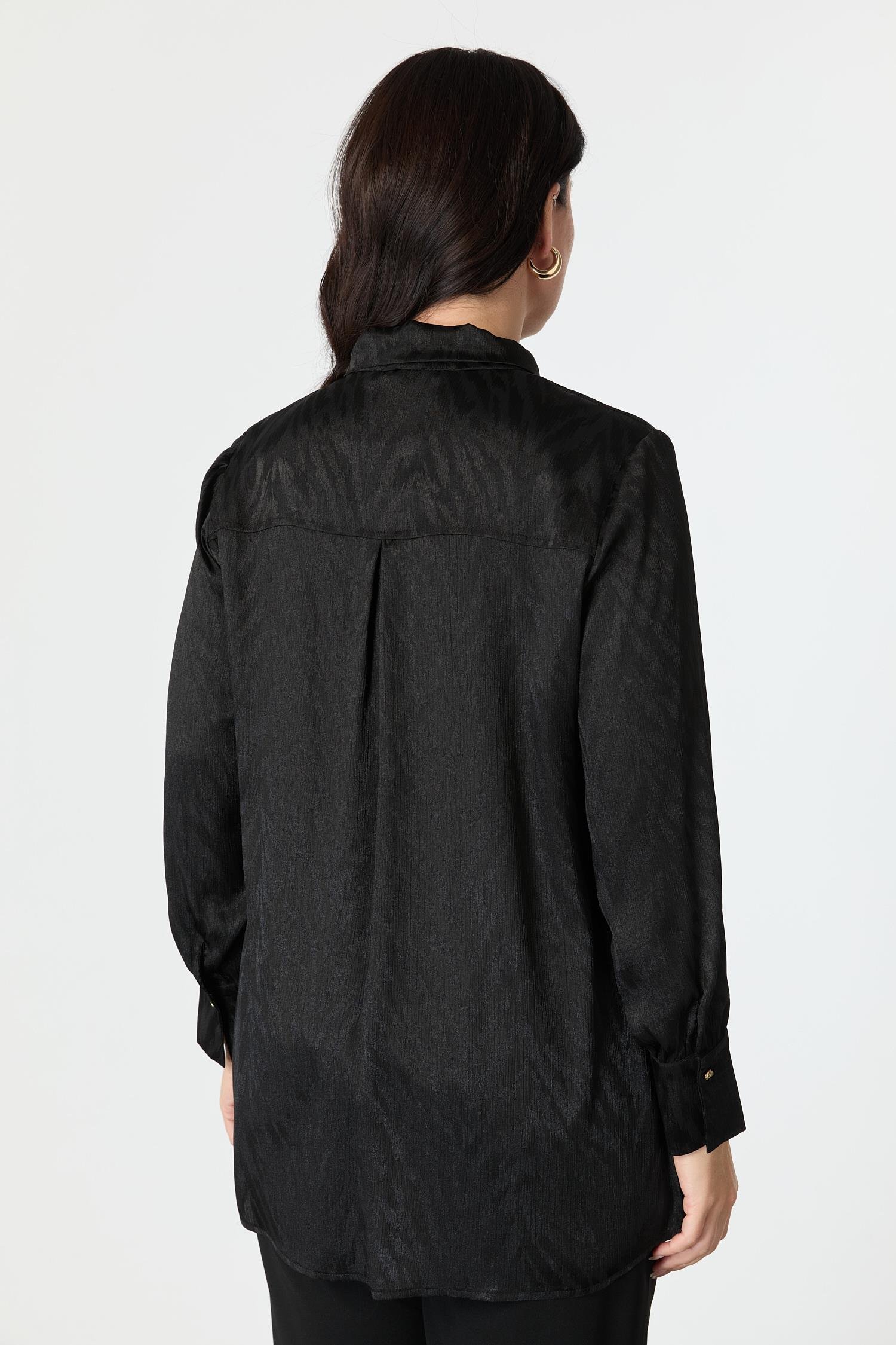 Büyük Beden Bağlama Detaylı Tunik Gömlek-SİYAH