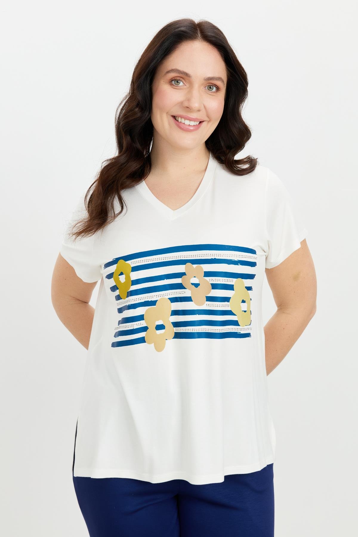 Büyük Beden Baskı Detay Bluz-KEMIK