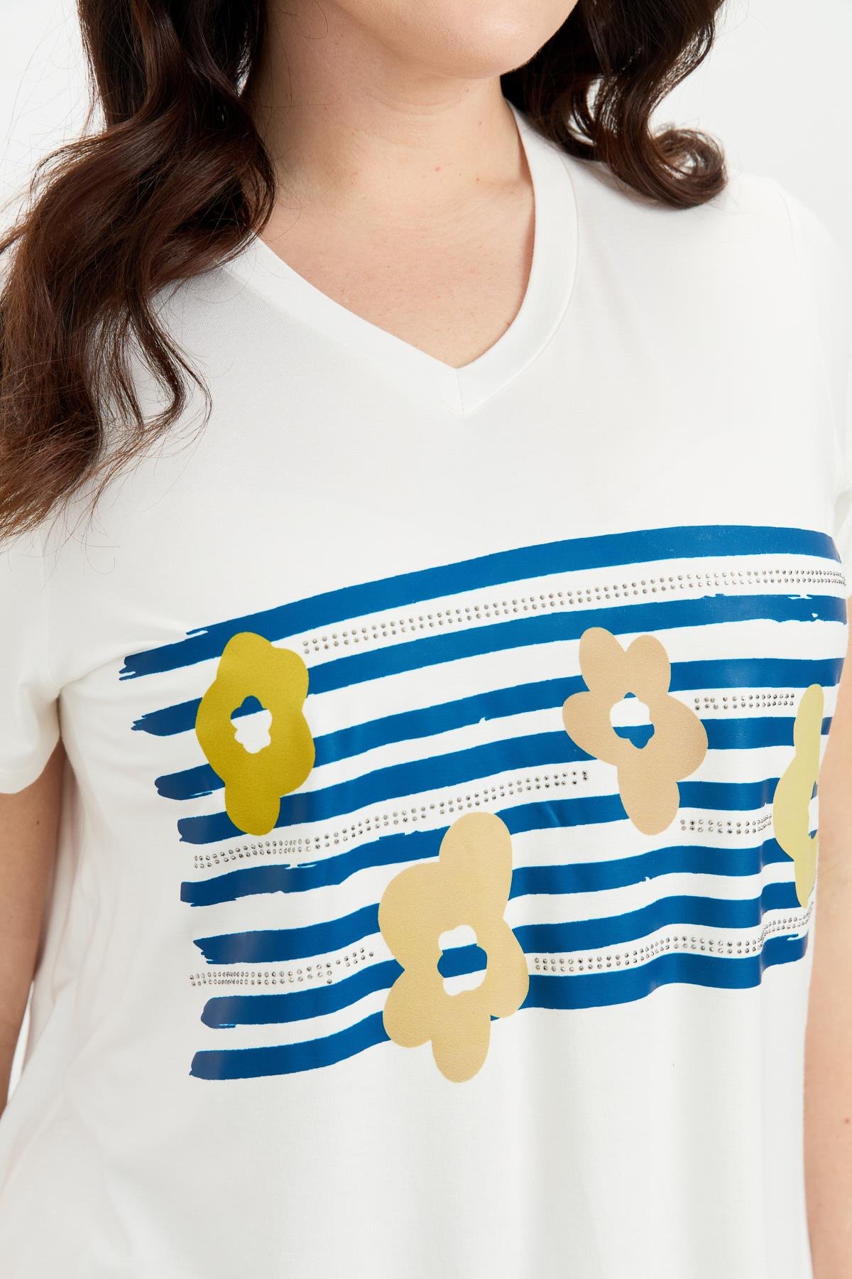 Büyük Beden Baskı Detay Bluz-KEMIK