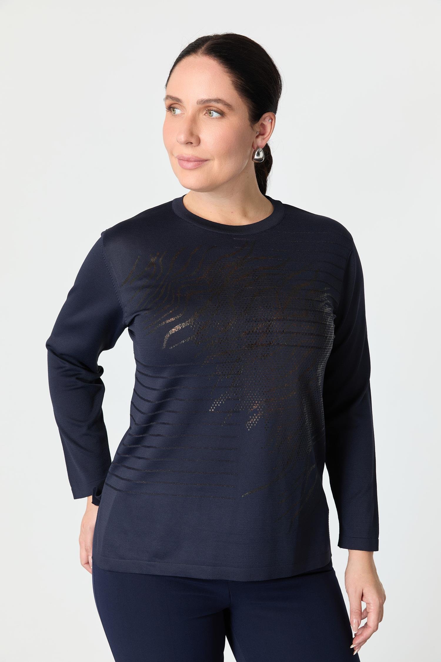 Büyük Beden Baskılı Triko Kazak-LACI