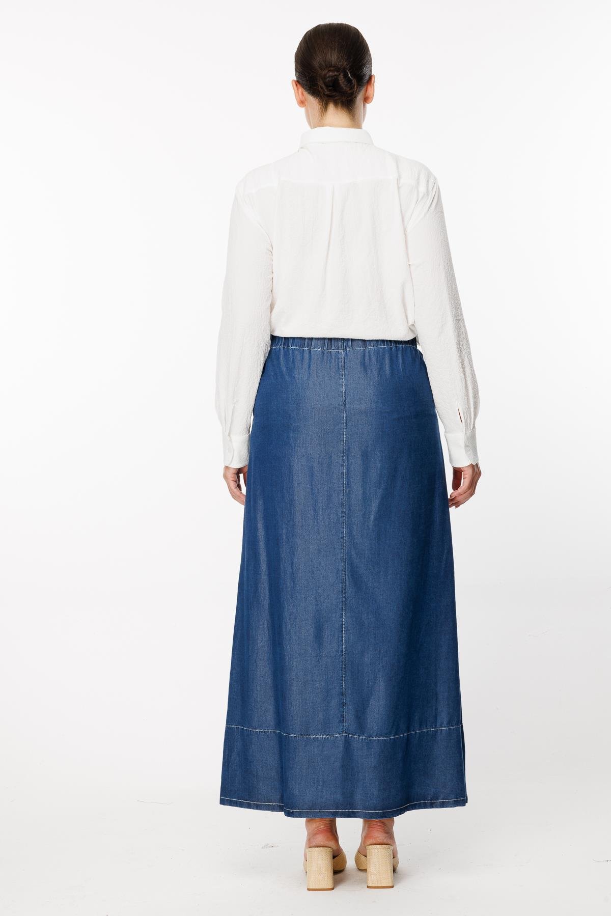 Büyük Beden Beli Lastikli Kot Etek - K.MAVI