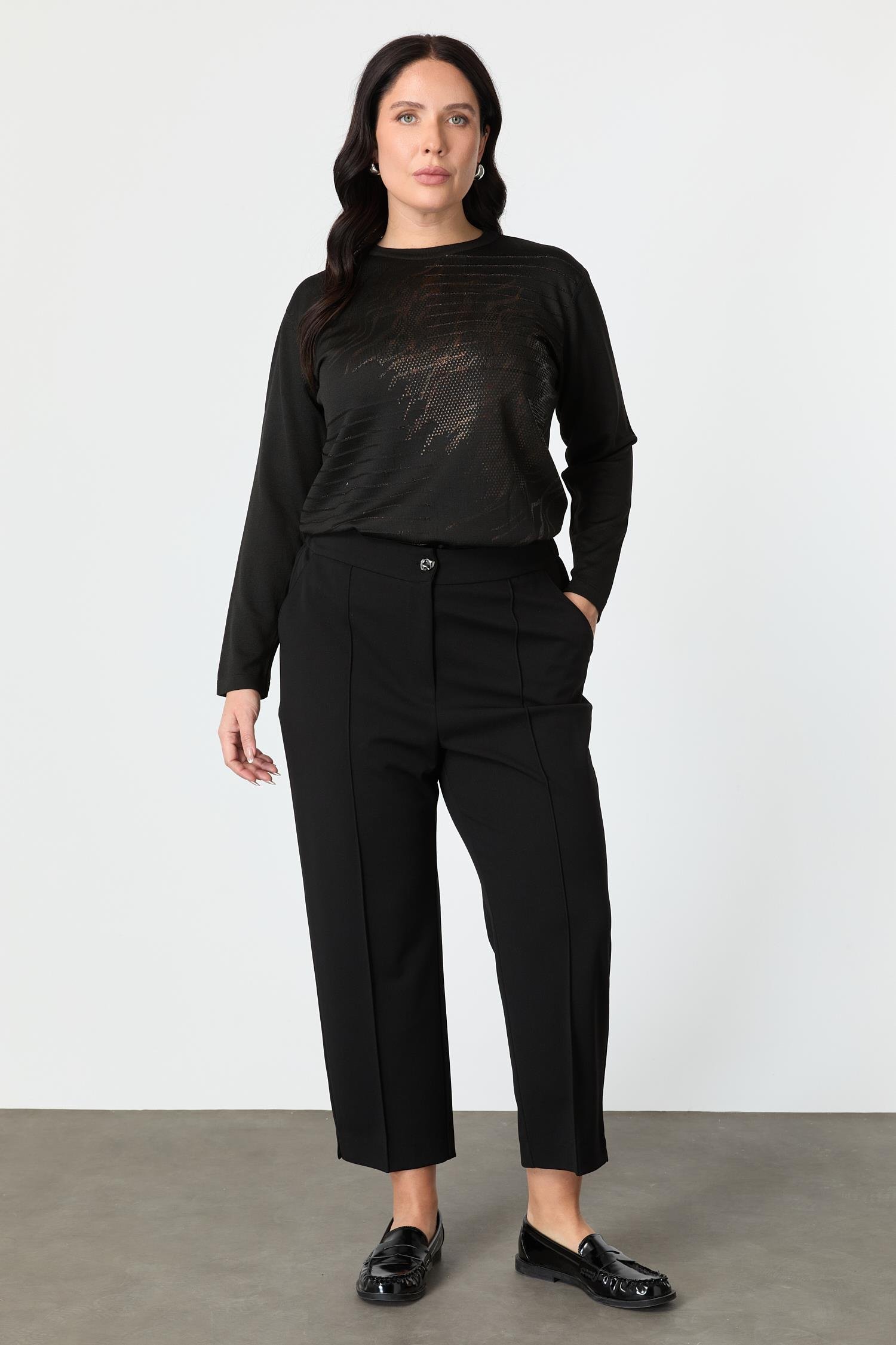 Büyük Beden Beli Lastikli Pantolon-SİYAH