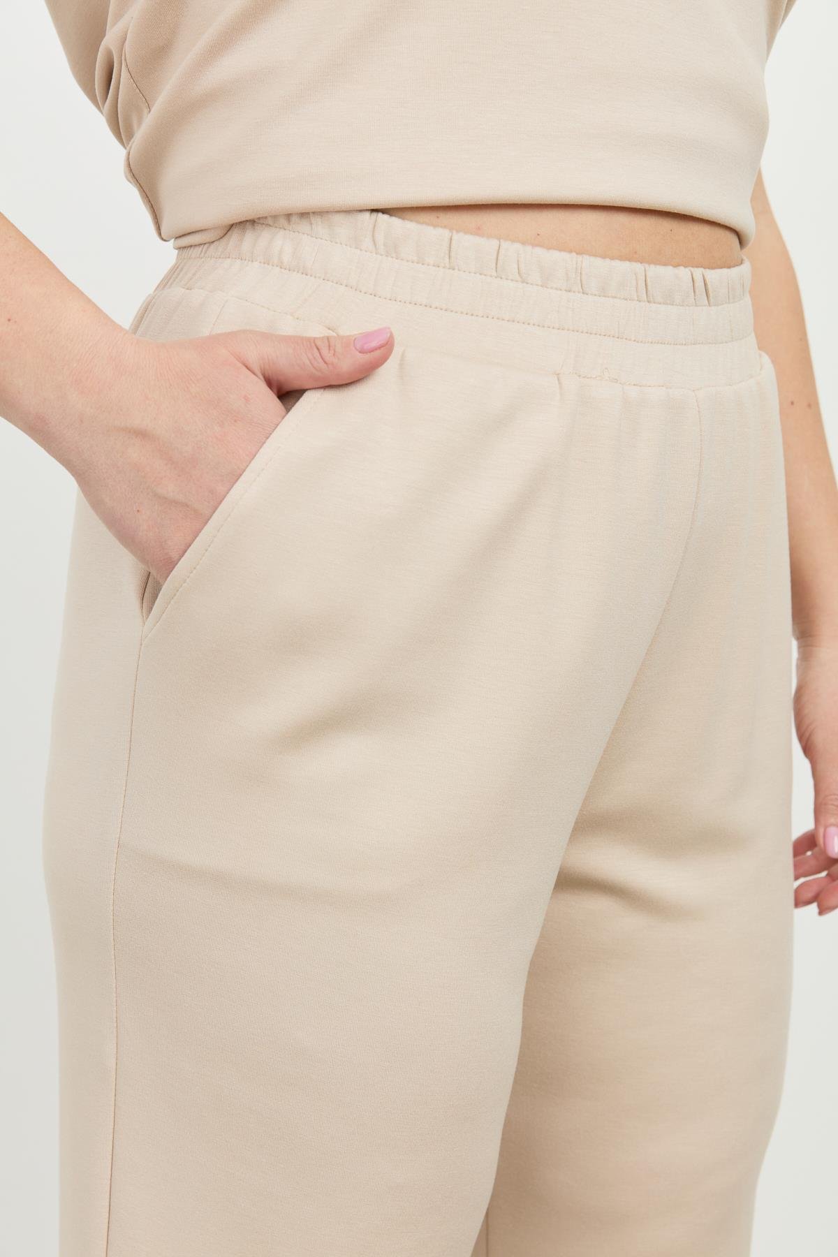 Büyük Beden Bol Paça Eşofman Pantolon-BEJ