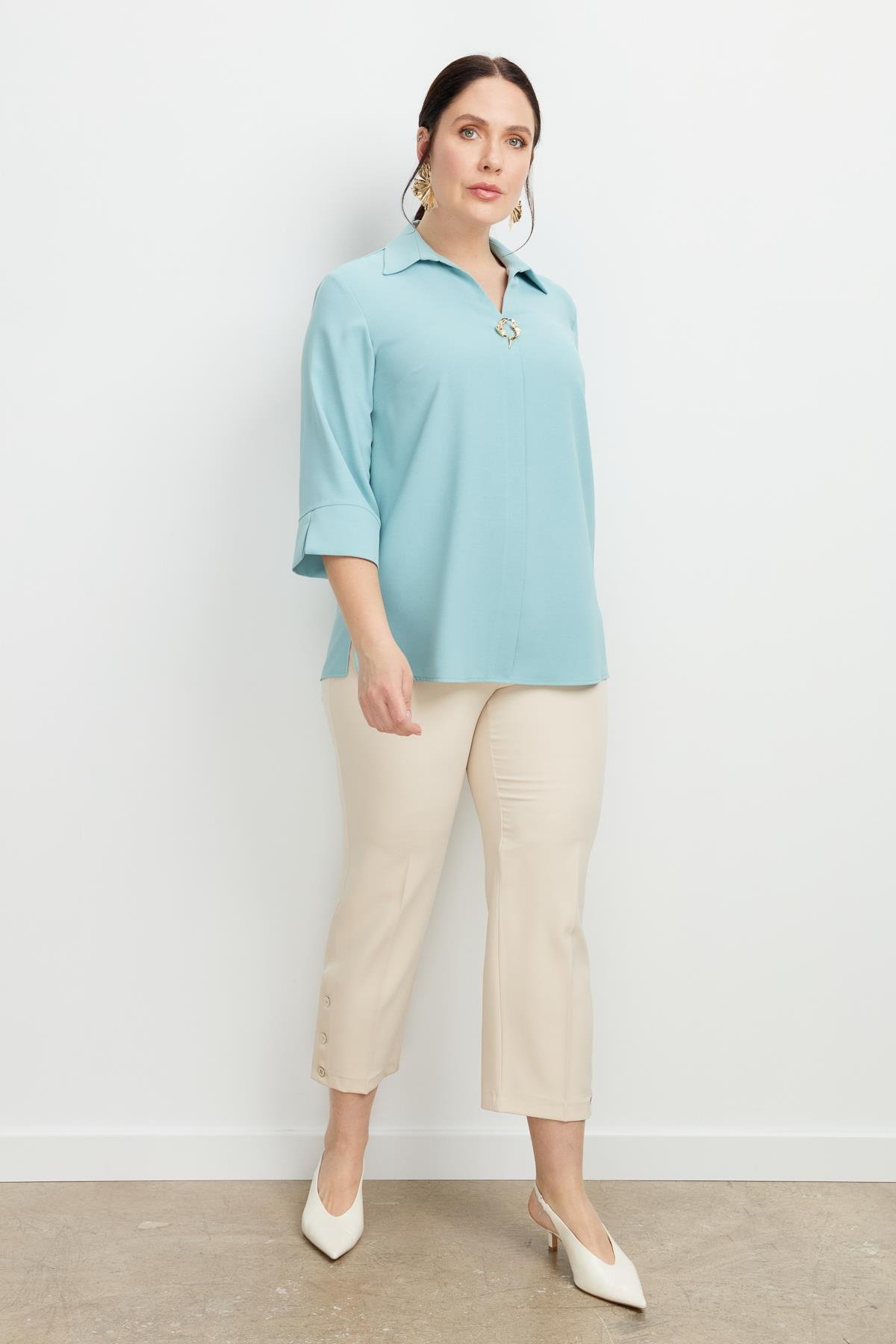 Büyük Beden Broş Detaylı Gömlek-MINT