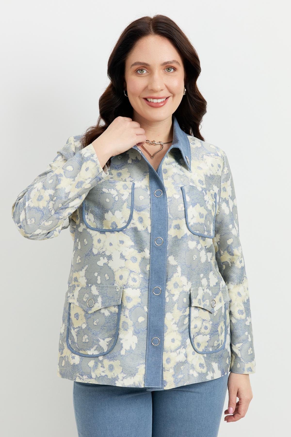 Büyük Beden Cep Detay Ceket-MAVİ