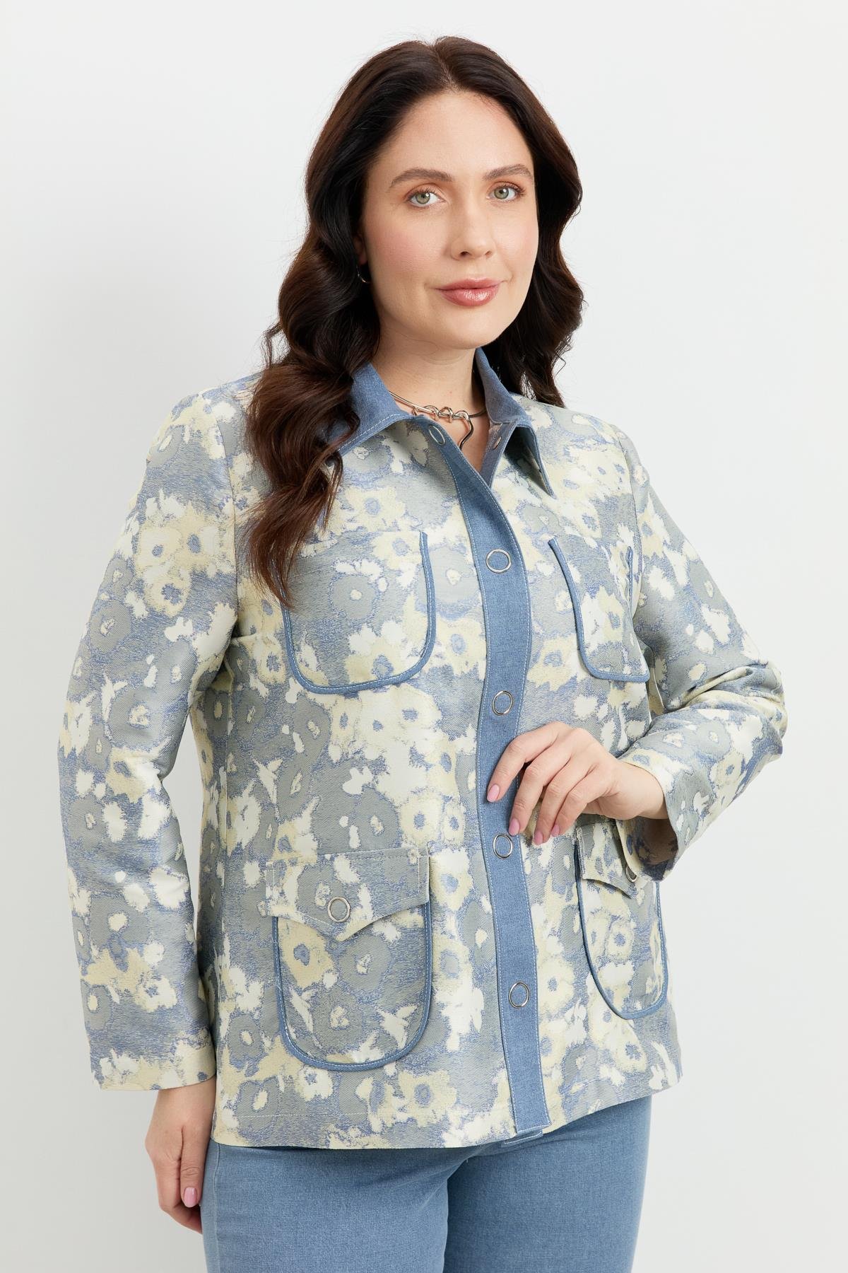 Büyük Beden Cep Detay Ceket-MAVİ