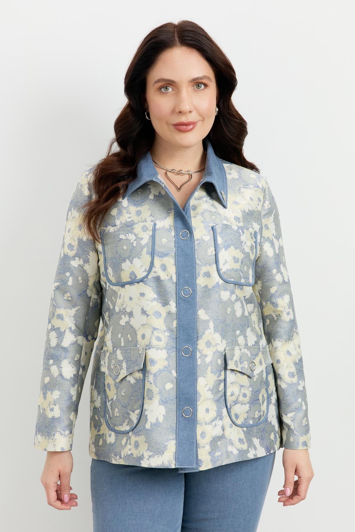 Büyük Beden Cep Detay Ceket-MAVİ