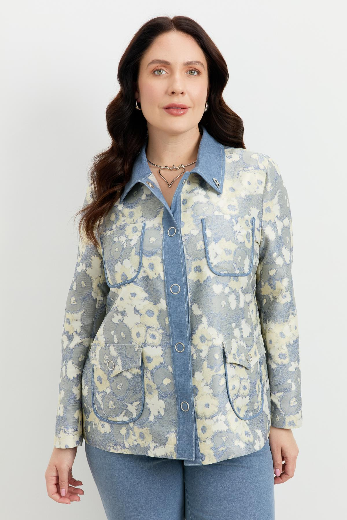 Büyük Beden Cep Detay Ceket-MAVİ