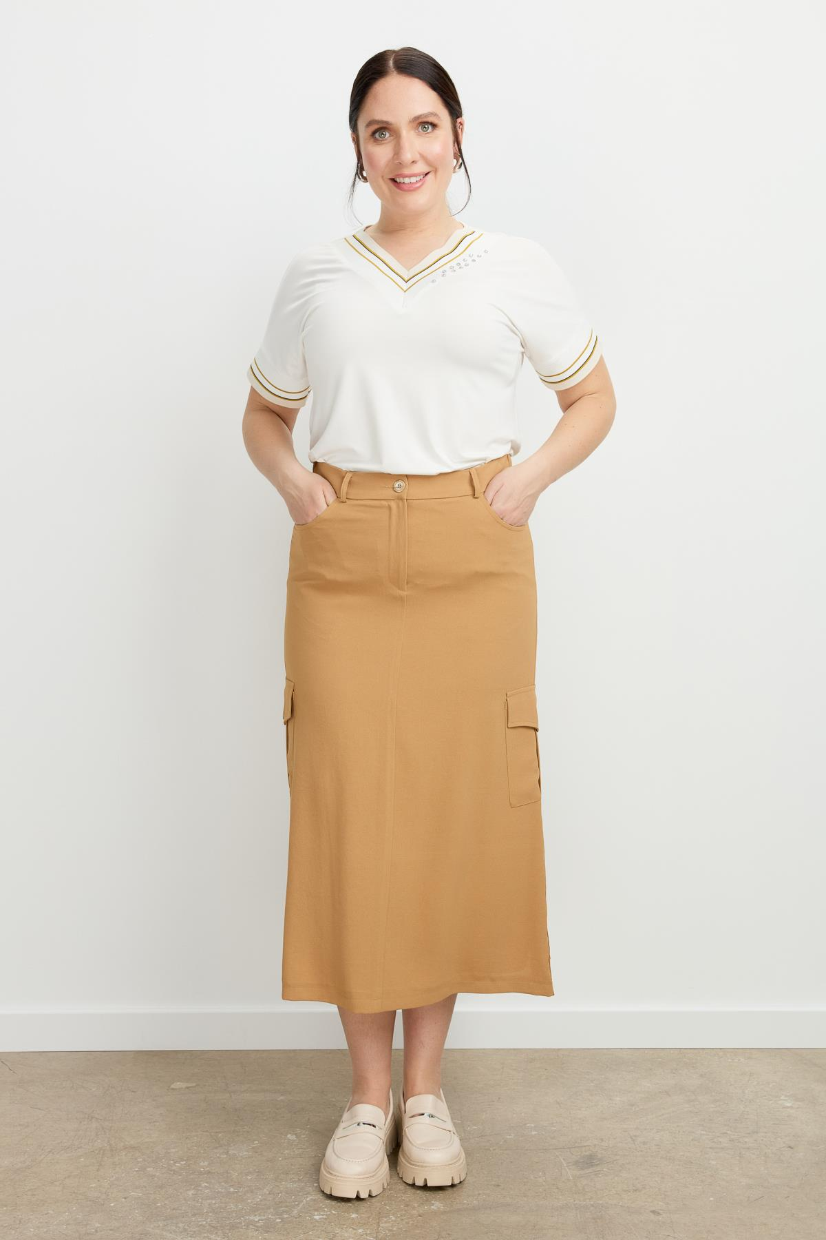 Büyük Beden Cep Detay Etek-CAMEL