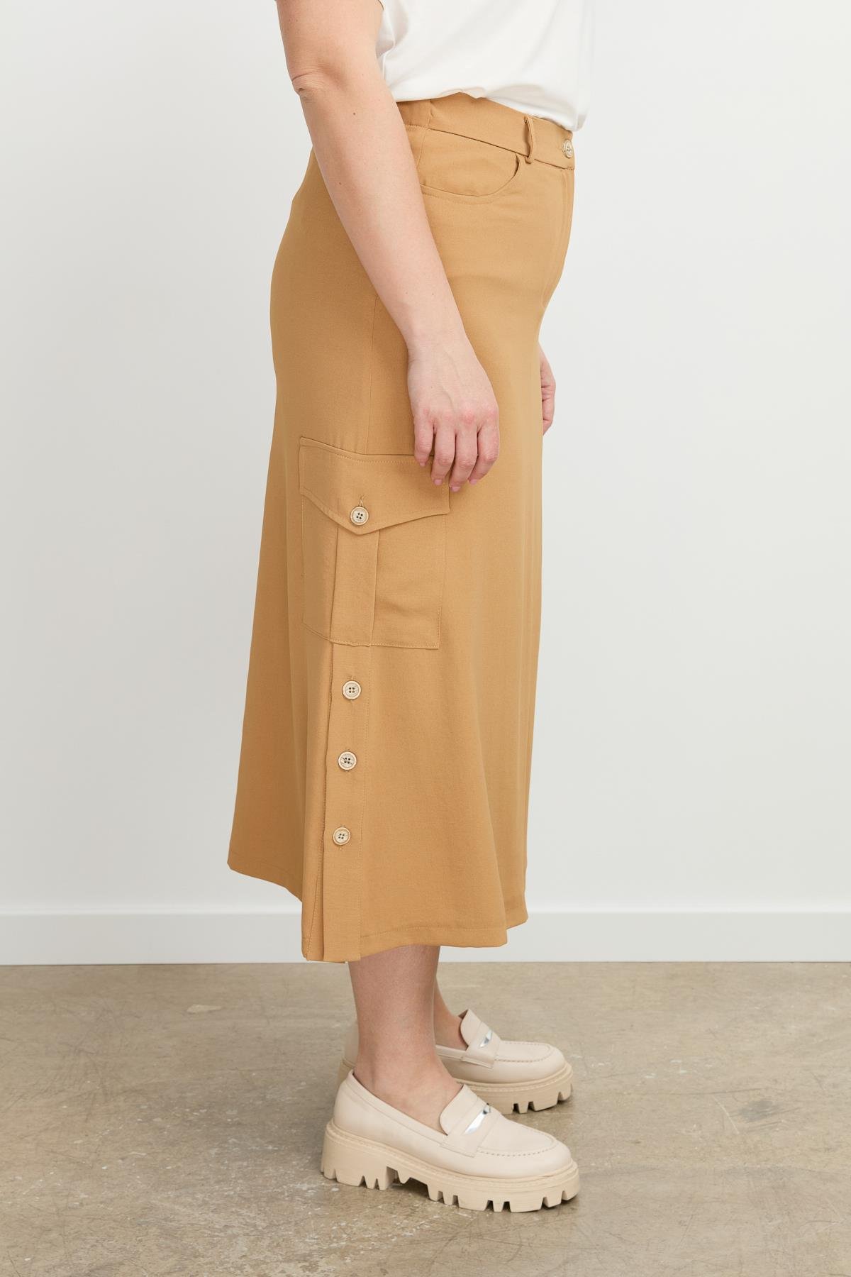Büyük Beden Cep Detay Etek-CAMEL