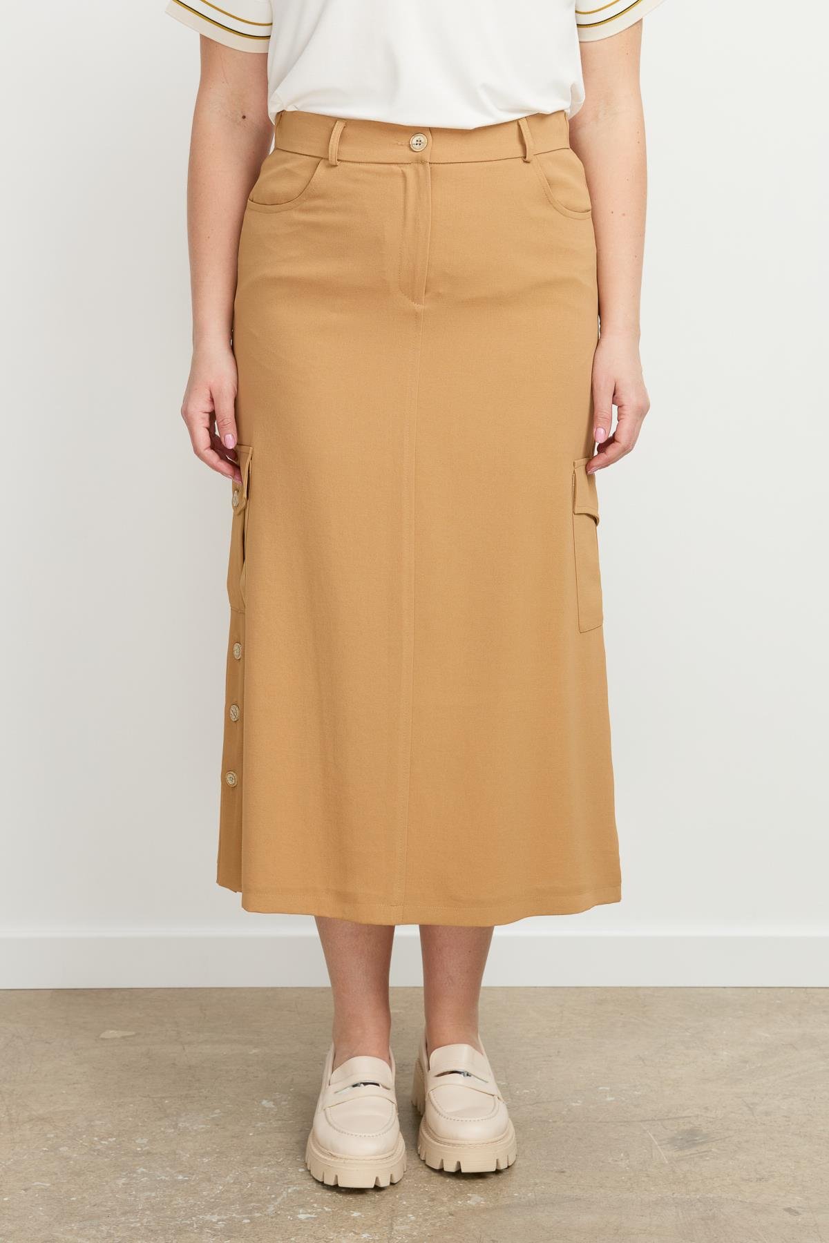 Büyük Beden Cep Detay Etek-CAMEL