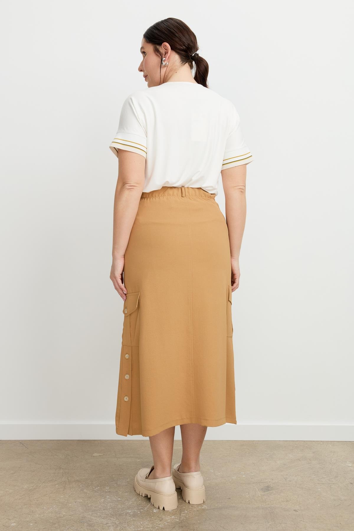 Büyük Beden Cep Detay Etek-CAMEL