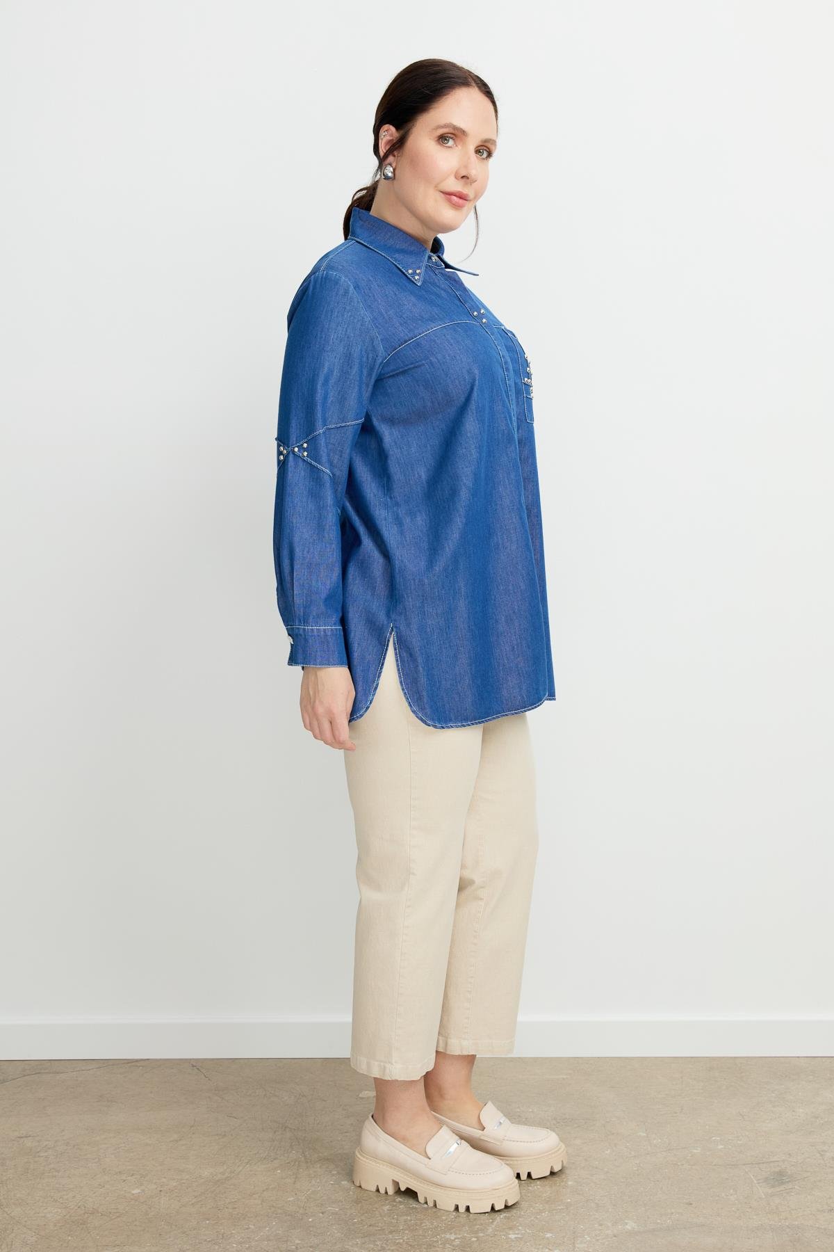 Büyük Beden Cep Detay Kot Tunik-LACI