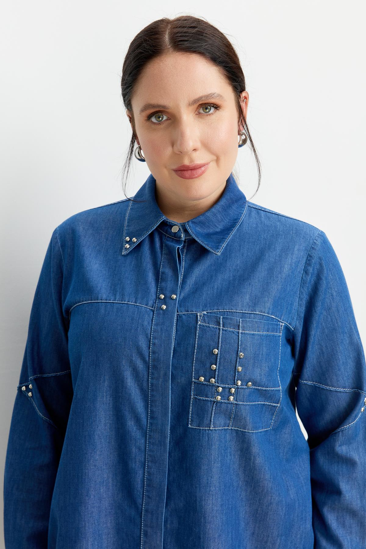 Büyük Beden Cep Detay Kot Tunik-LACI