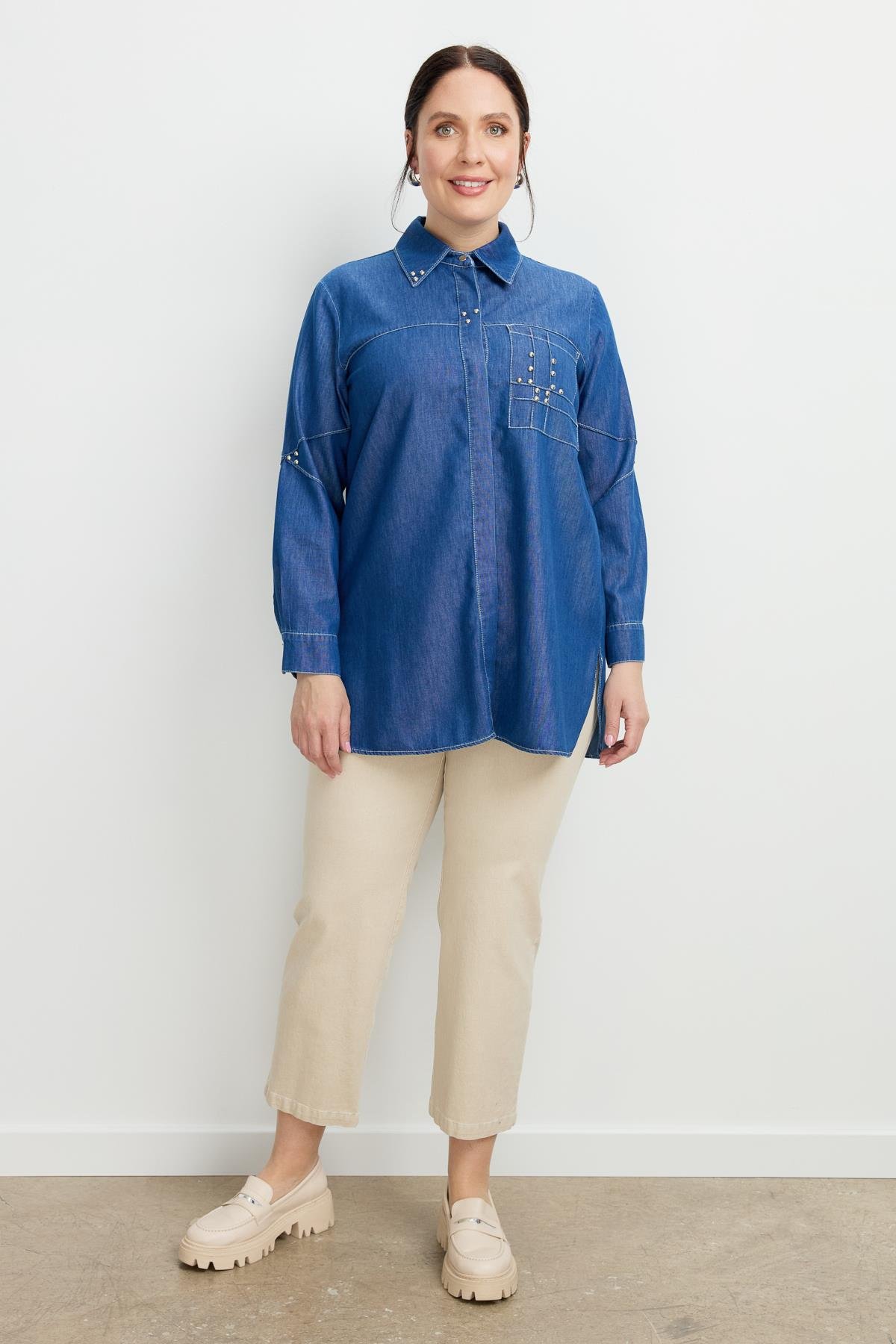 Büyük Beden Cep Detay Kot Tunik-LACI