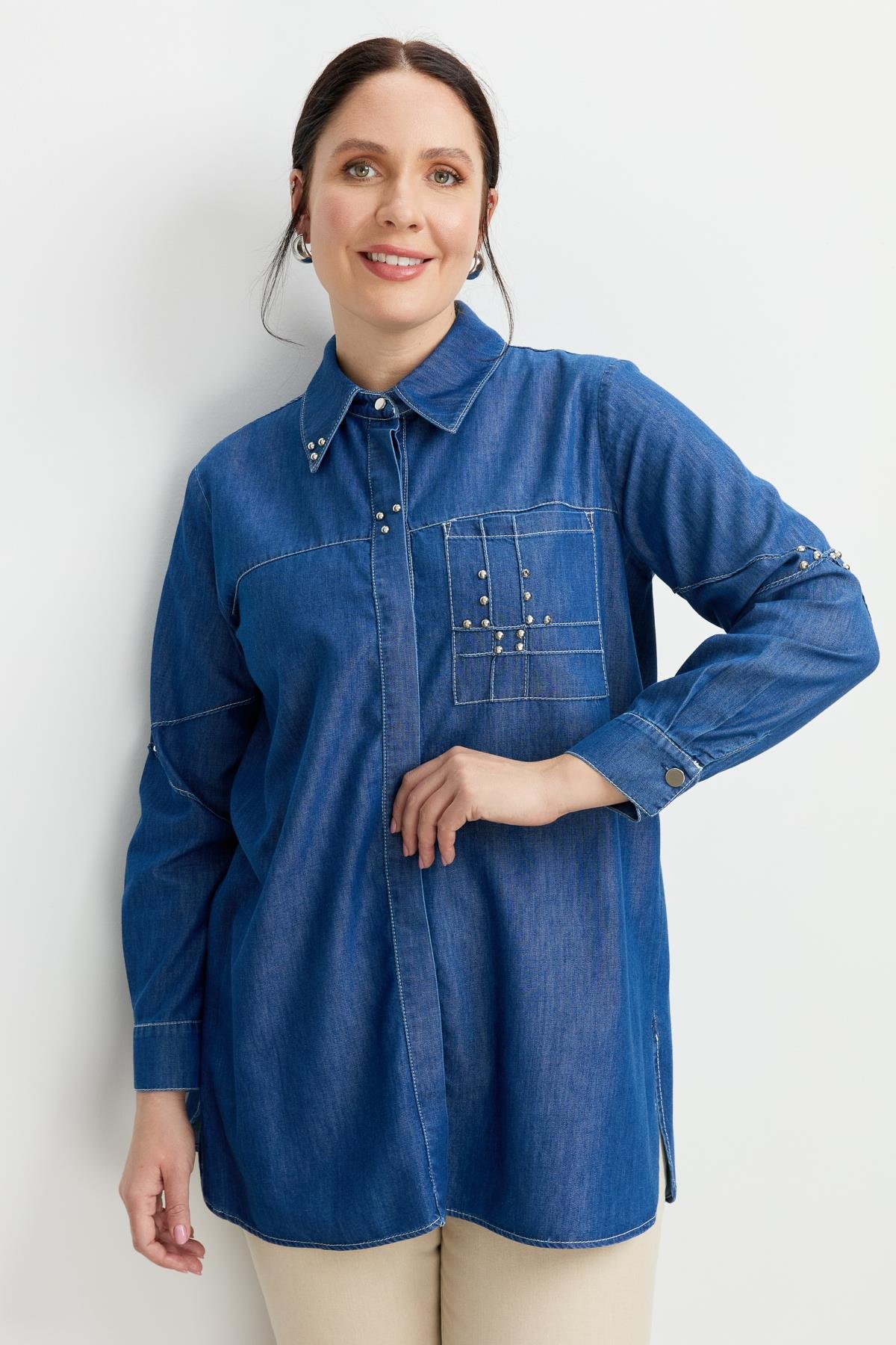 Büyük Beden Cep Detay Kot Tunik-LACI