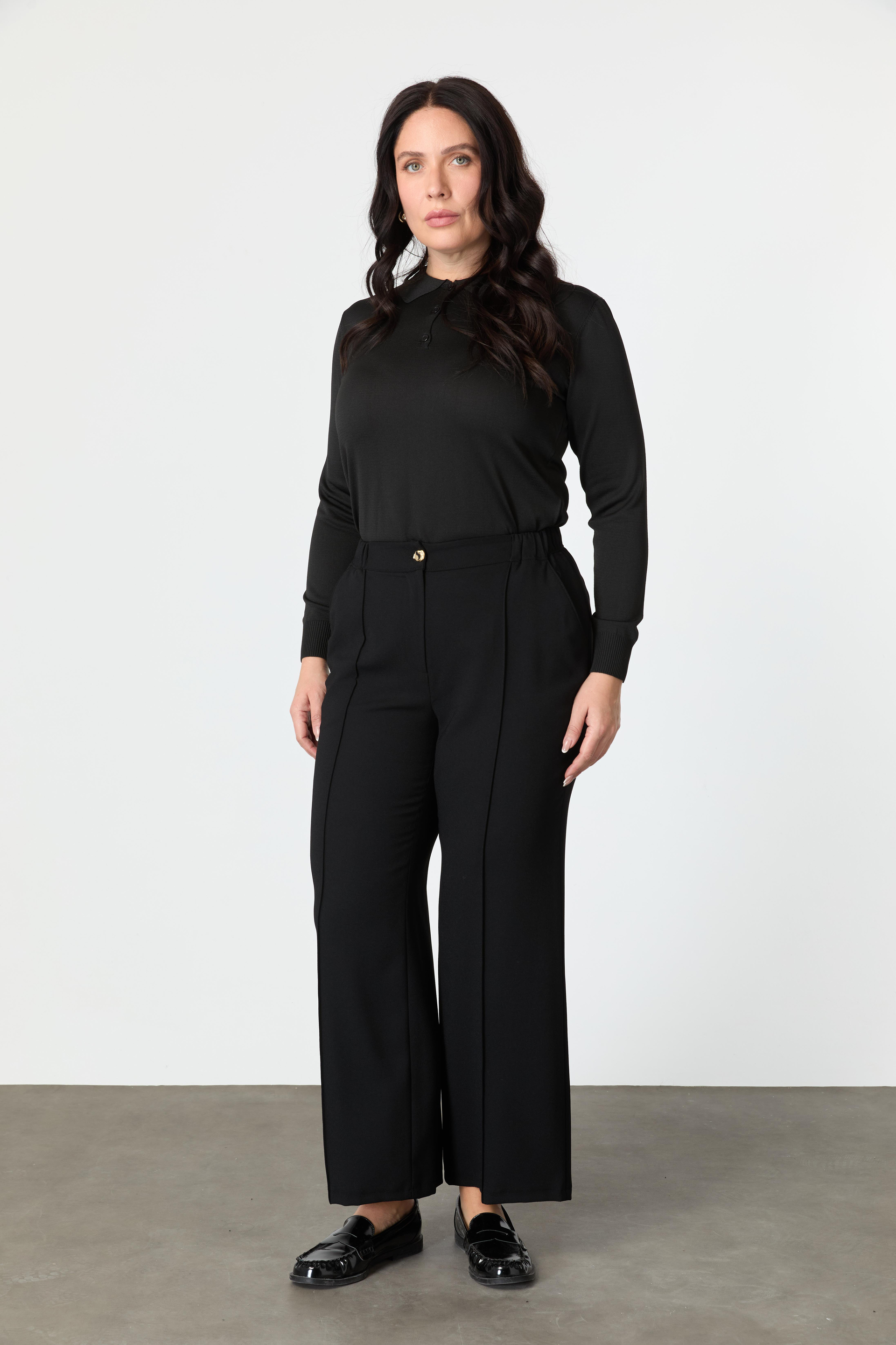 Büyük Beden Cep Detay Krep Pantolon-SİYAH