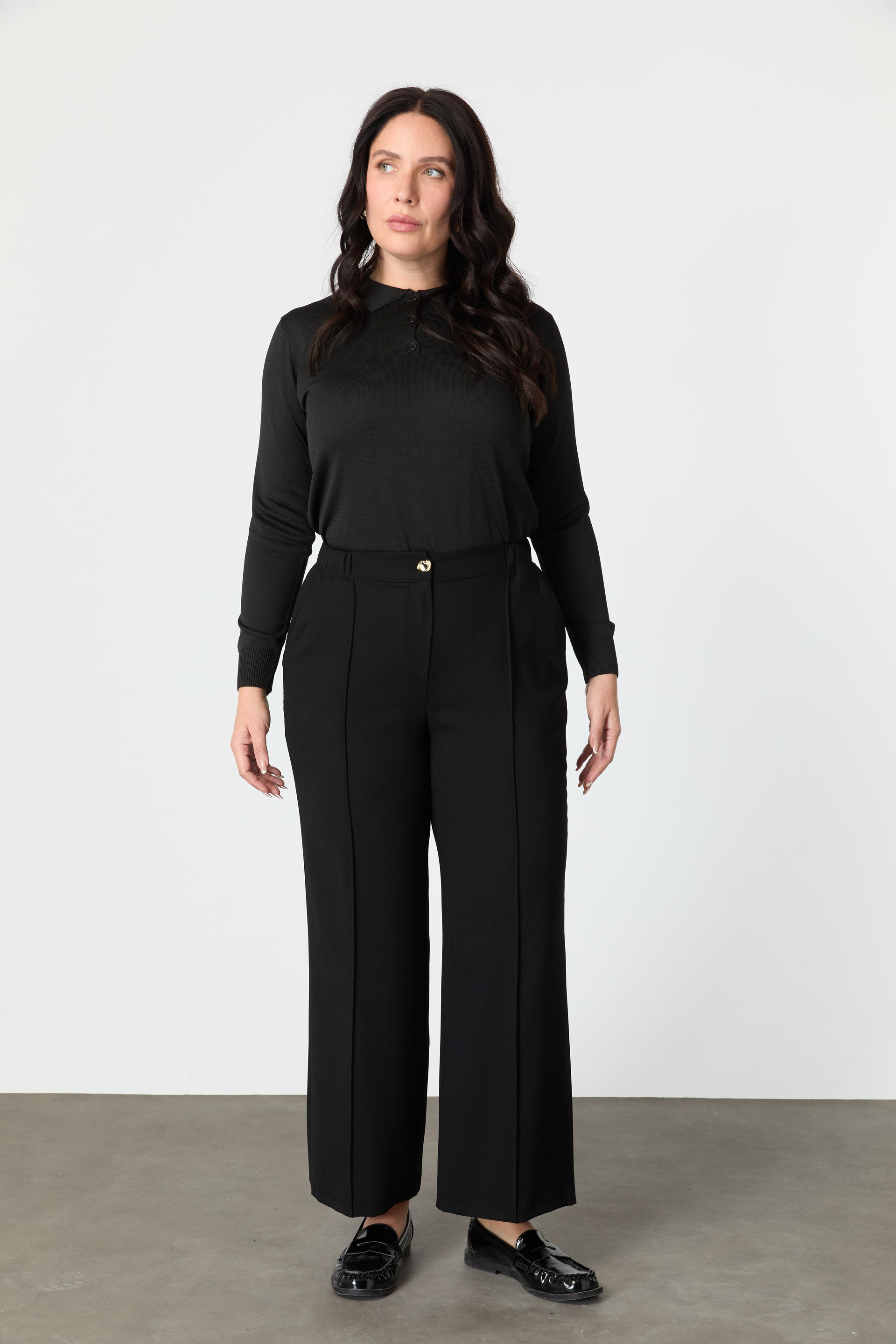 Büyük Beden Cep Detay Krep Pantolon-SİYAH