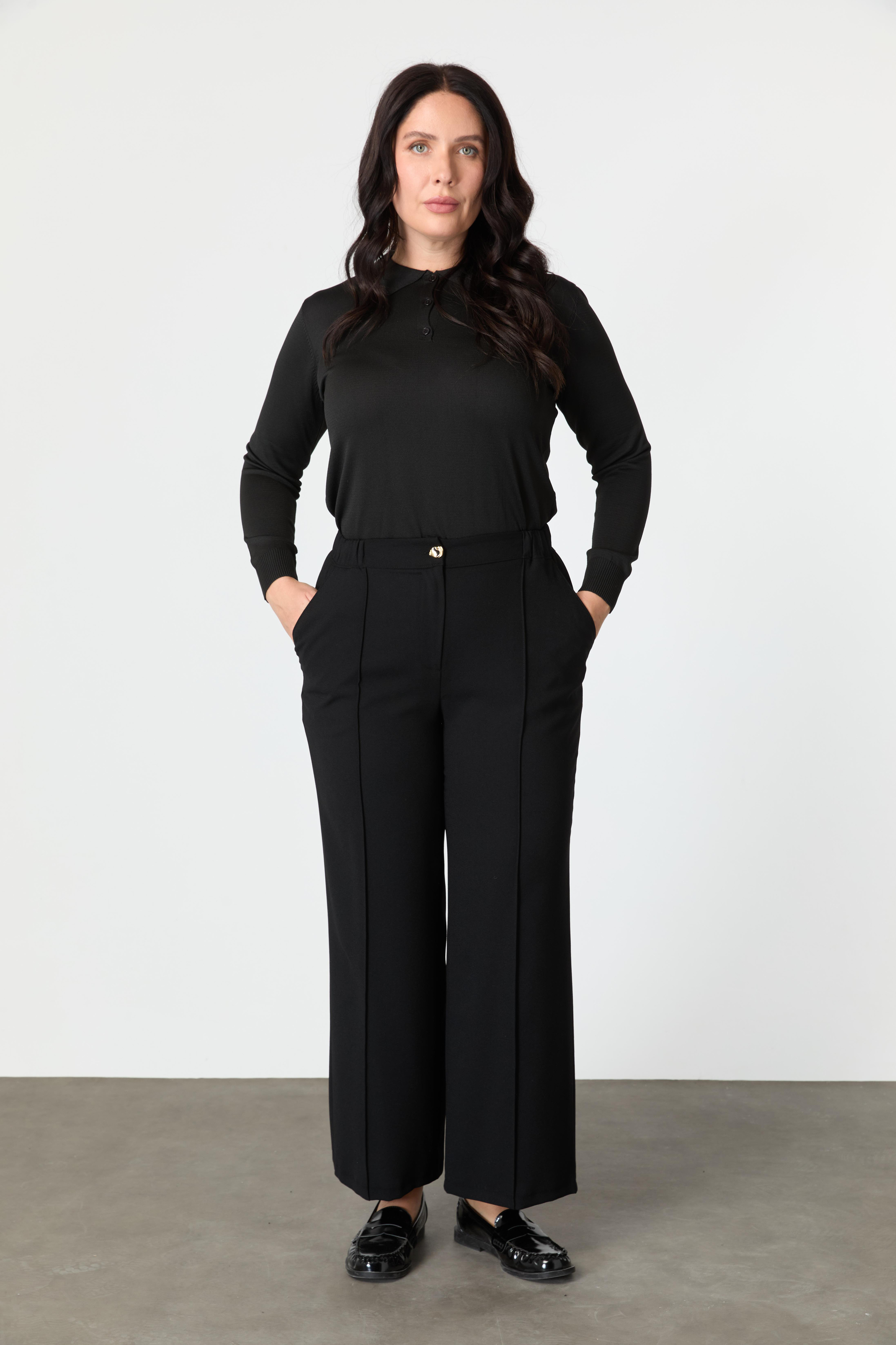 Büyük Beden Cep Detay Krep Pantolon-SİYAH