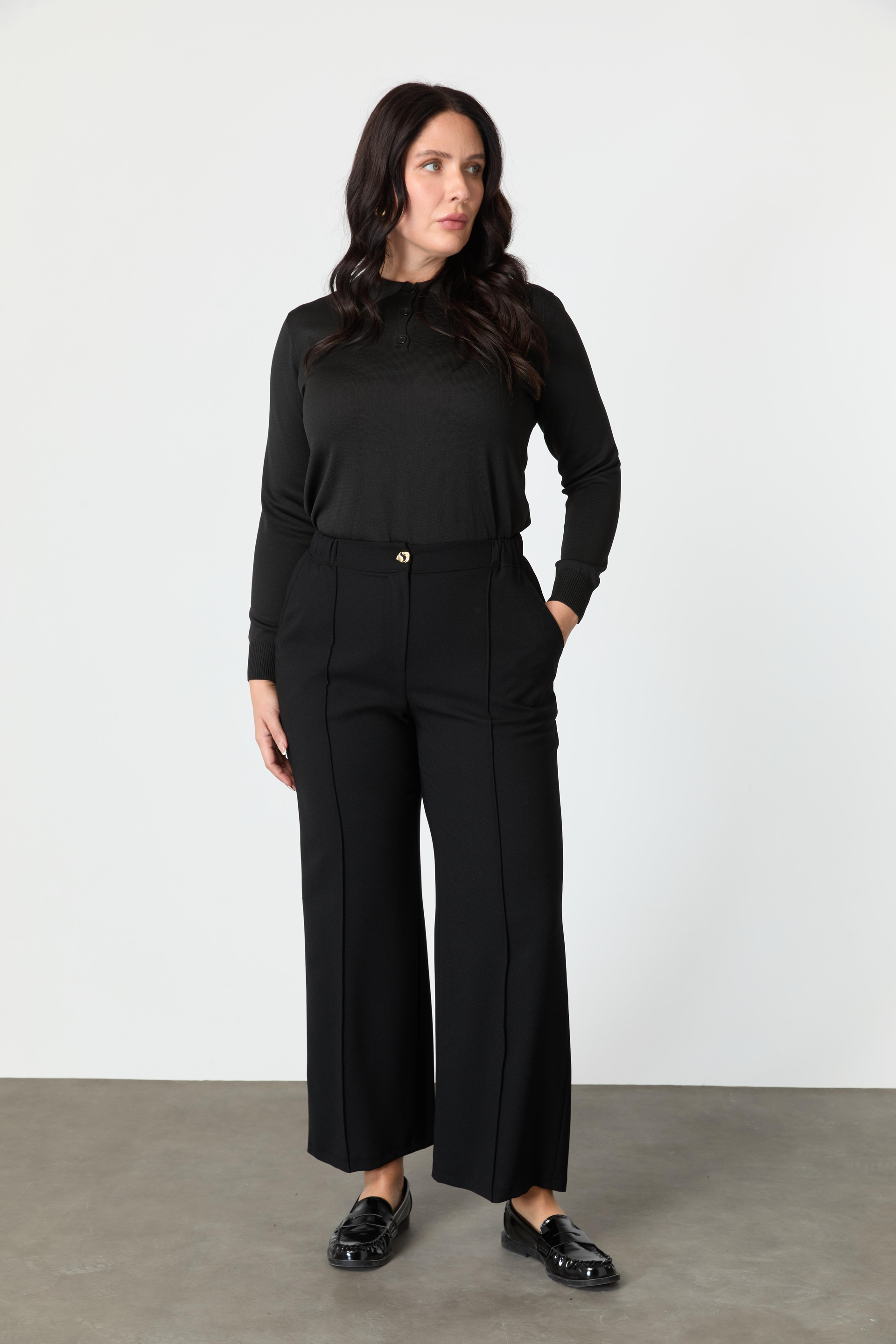 Büyük Beden Cep Detay Krep Pantolon-SİYAH