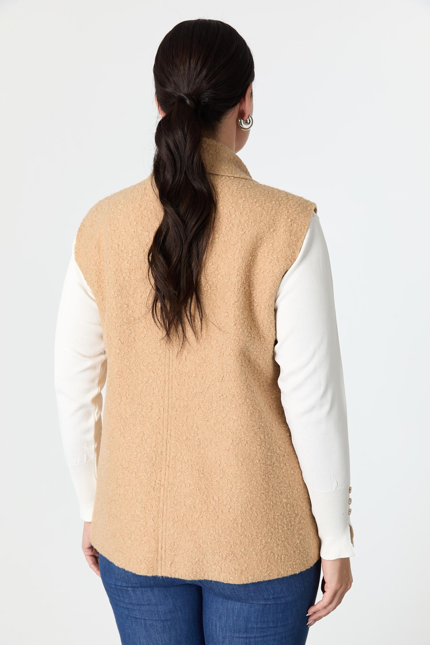 Büyük Beden Cep Detaylı Buklet Yelek-CAMEL