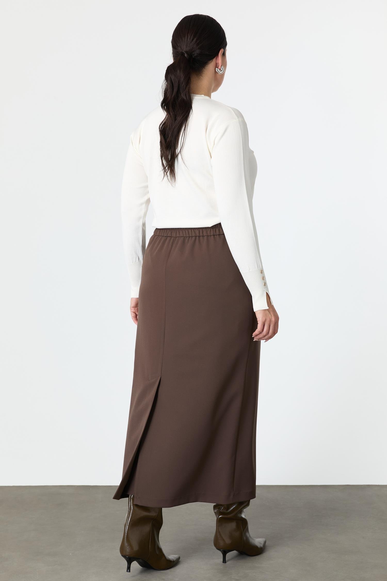 Büyük Beden Cep Detaylı Etek-KAHVE