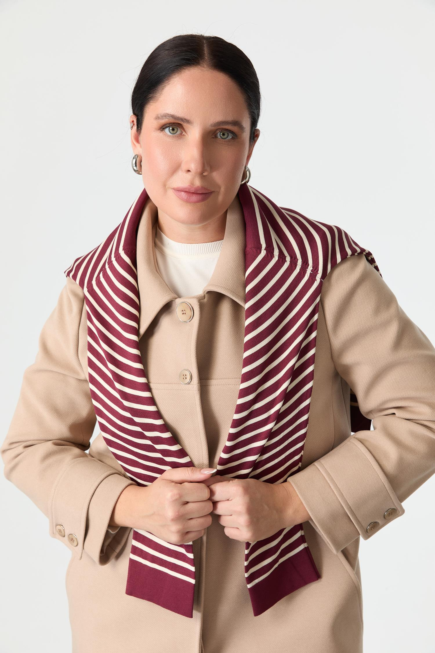 Büyük Beden Cep Detaylı Kaban-BEJ